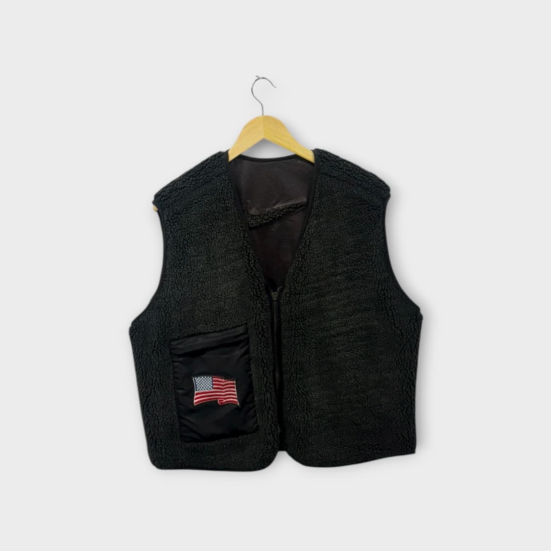 스우시 리버시블 빈티지 플리스 가죽 조끼 M 상품이미지3