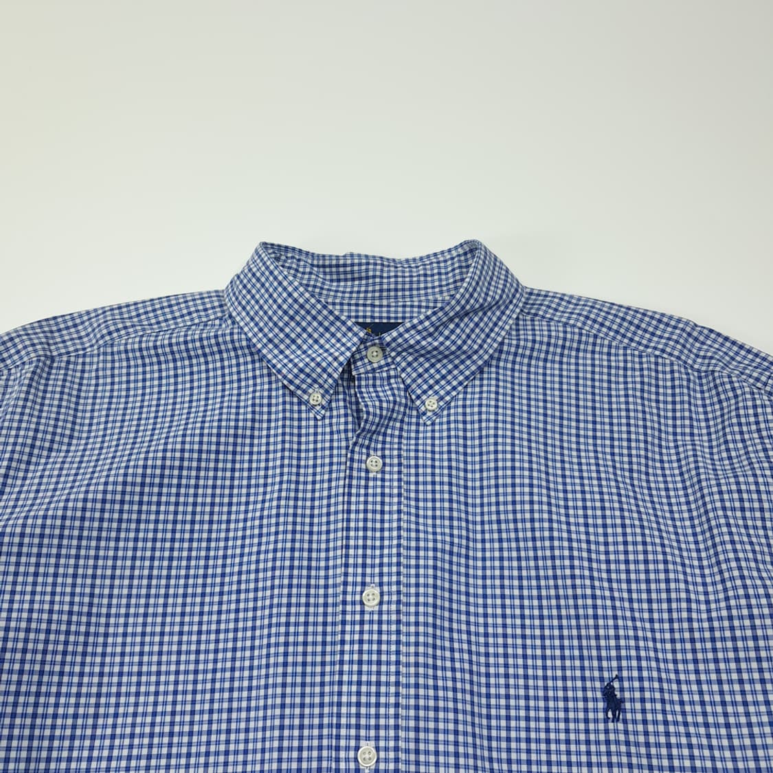 CL254 2XLT 폴로 00s 코튼 스몰 타탄체크 블루 버튼다운 셔츠 상품이미지2