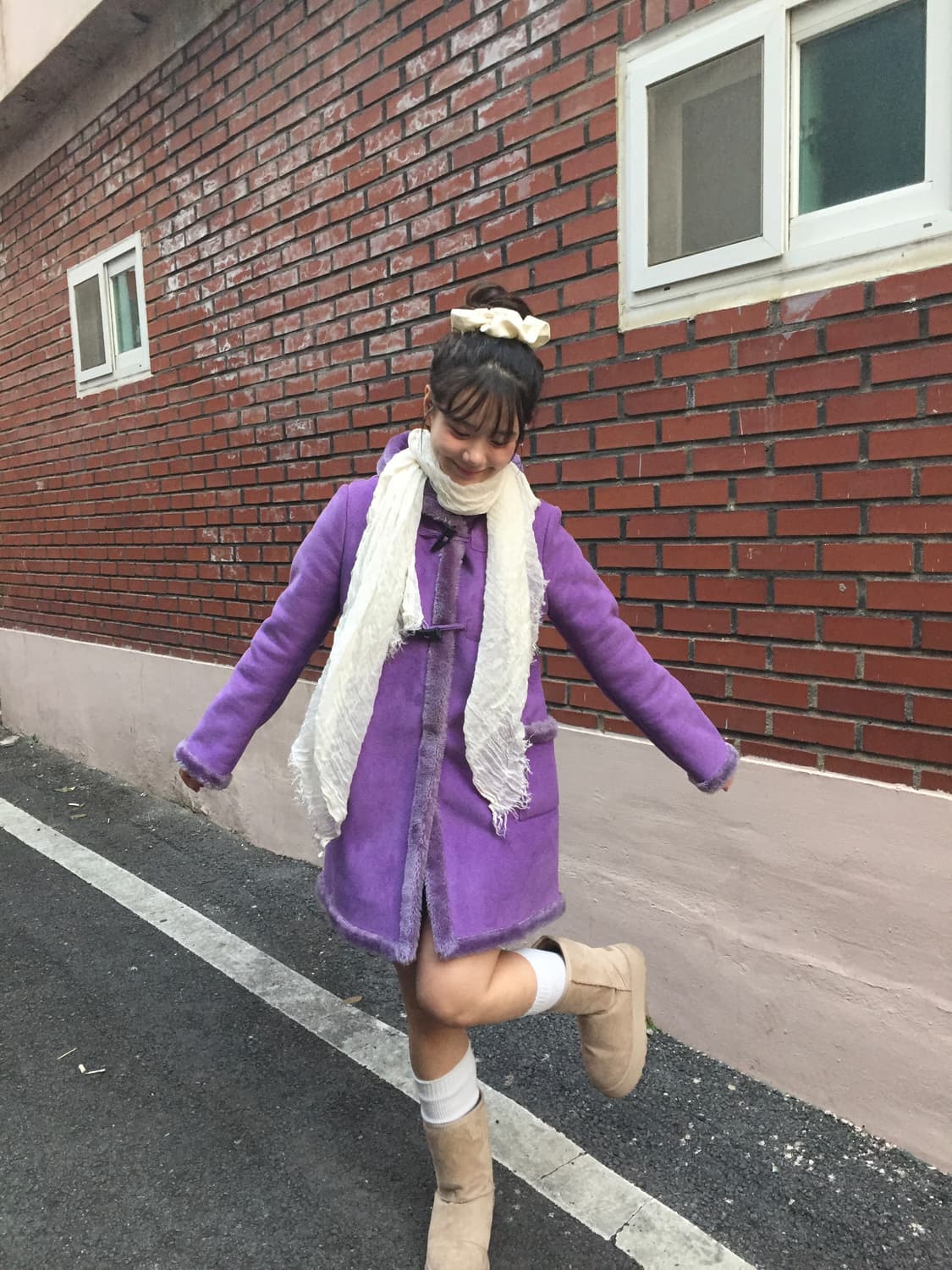 희귀)스웨이드 코트 떡볶이 코트 보라색 퍼 코트 모리걸 상품이미지4