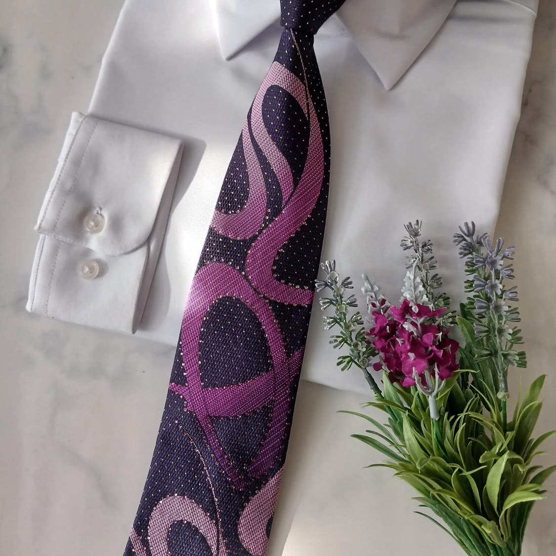 피에르 발망 실크 퍼플 기하 패턴 넥타이 8.6cm A+등급 A19363 상품이미지5