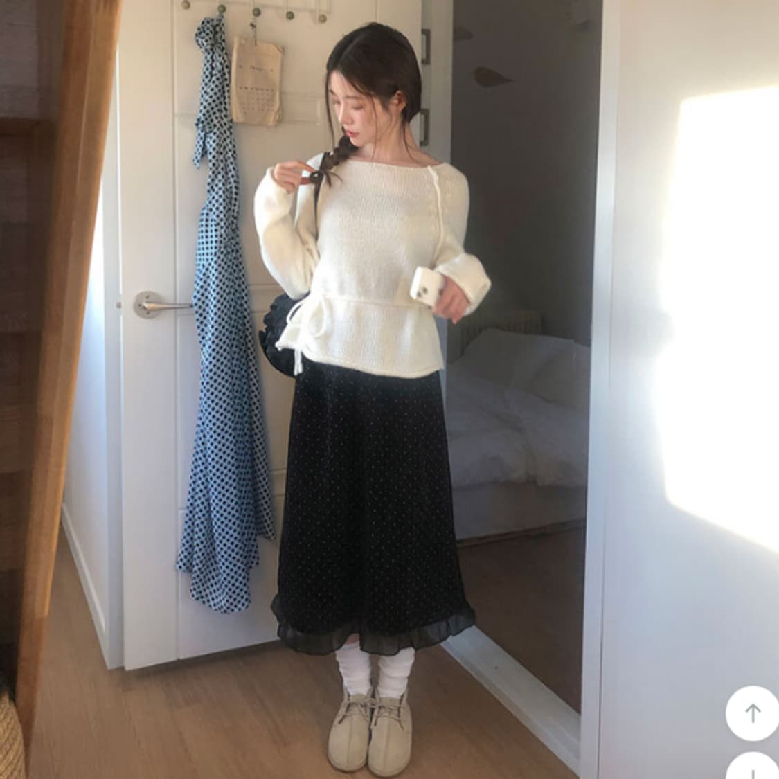 니어웨어 울 보트넥 니트 끈 세트 (아이보리) 새상품 20000 상품이미지4