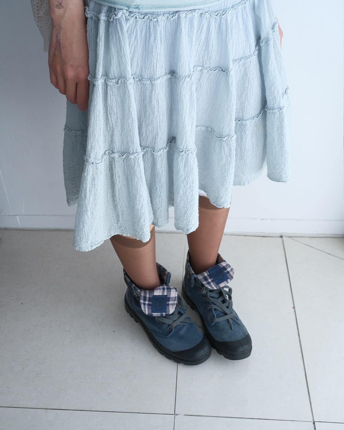 Pale blue cauliflower gather skirt 상품이미지2