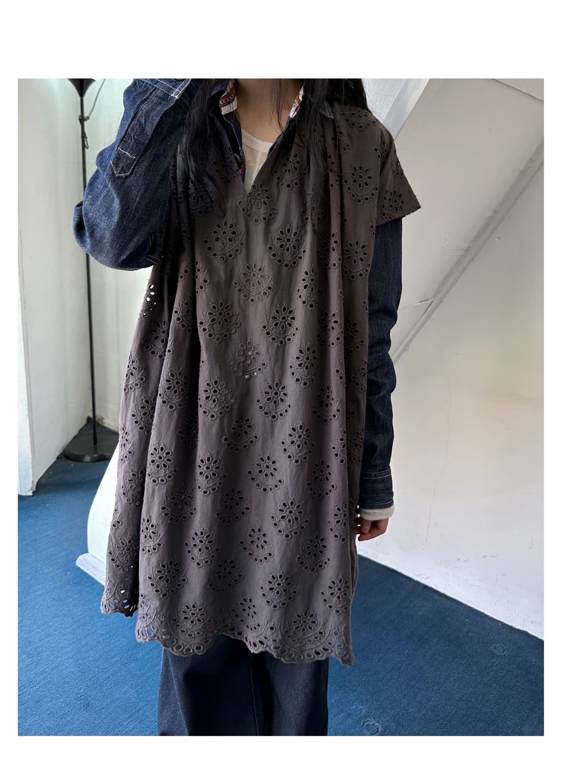 Punching design stitch cotton onepiece 상품이미지1