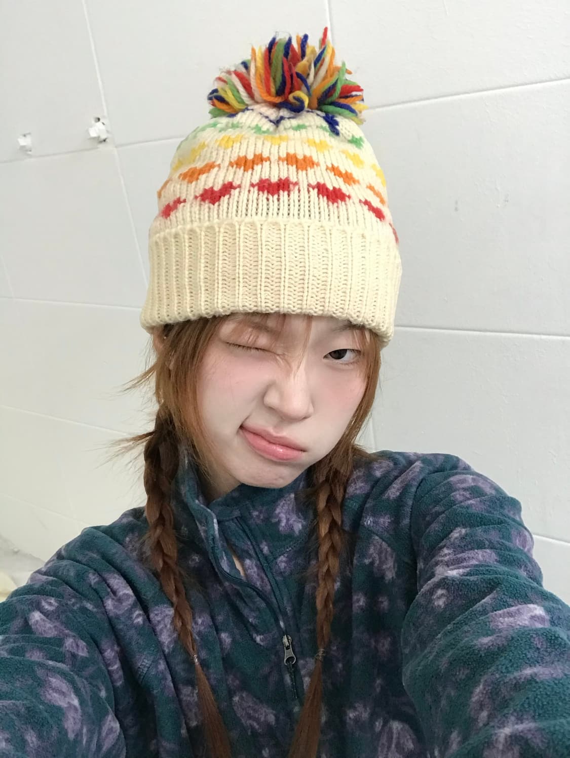 빈티지 하구미 레인보우 하트 방울 비니 상품이미지1