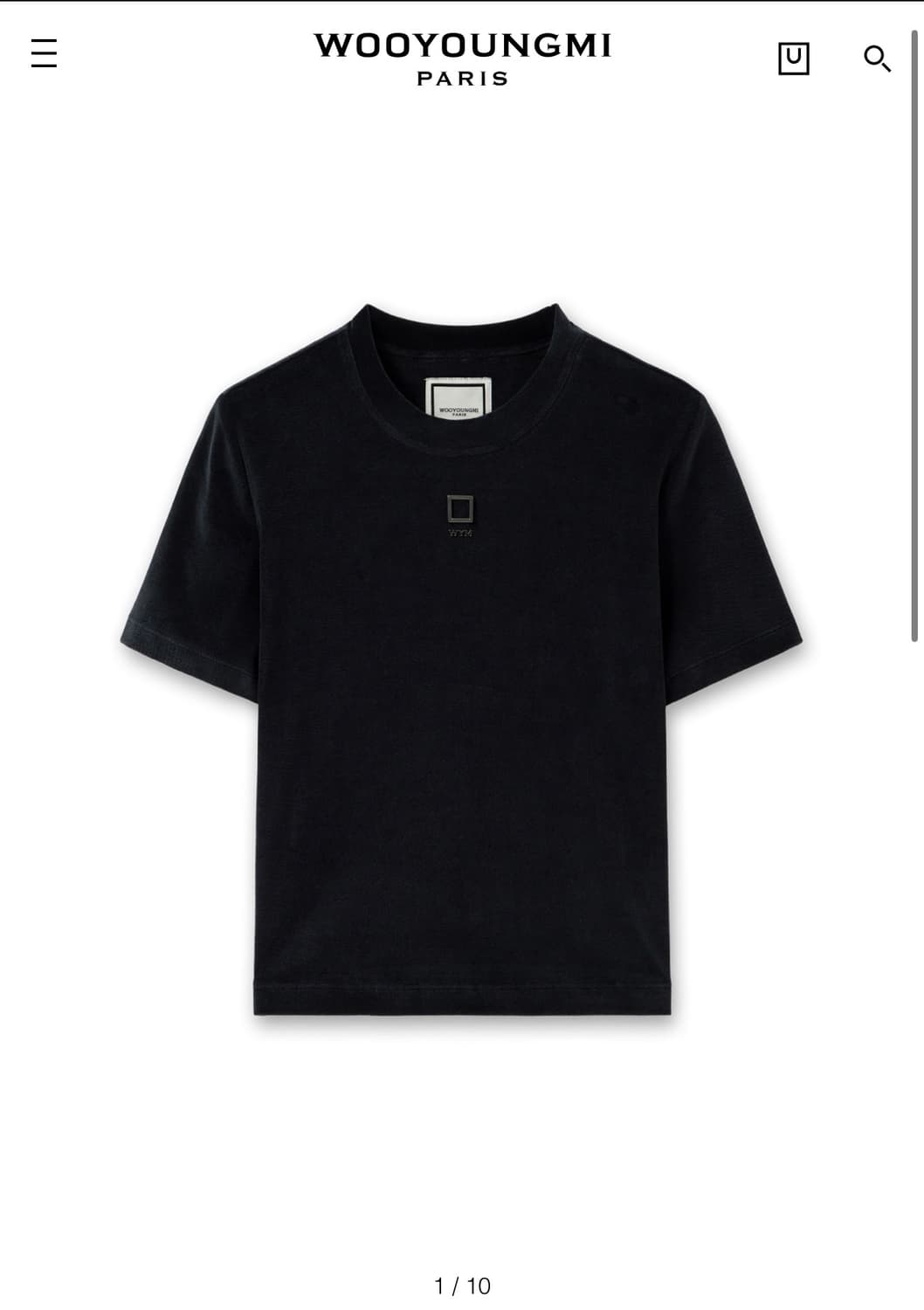 우영미 코튼 벨로아 블랙 크롭 티셔츠(36 사이즈) 상품이미지1