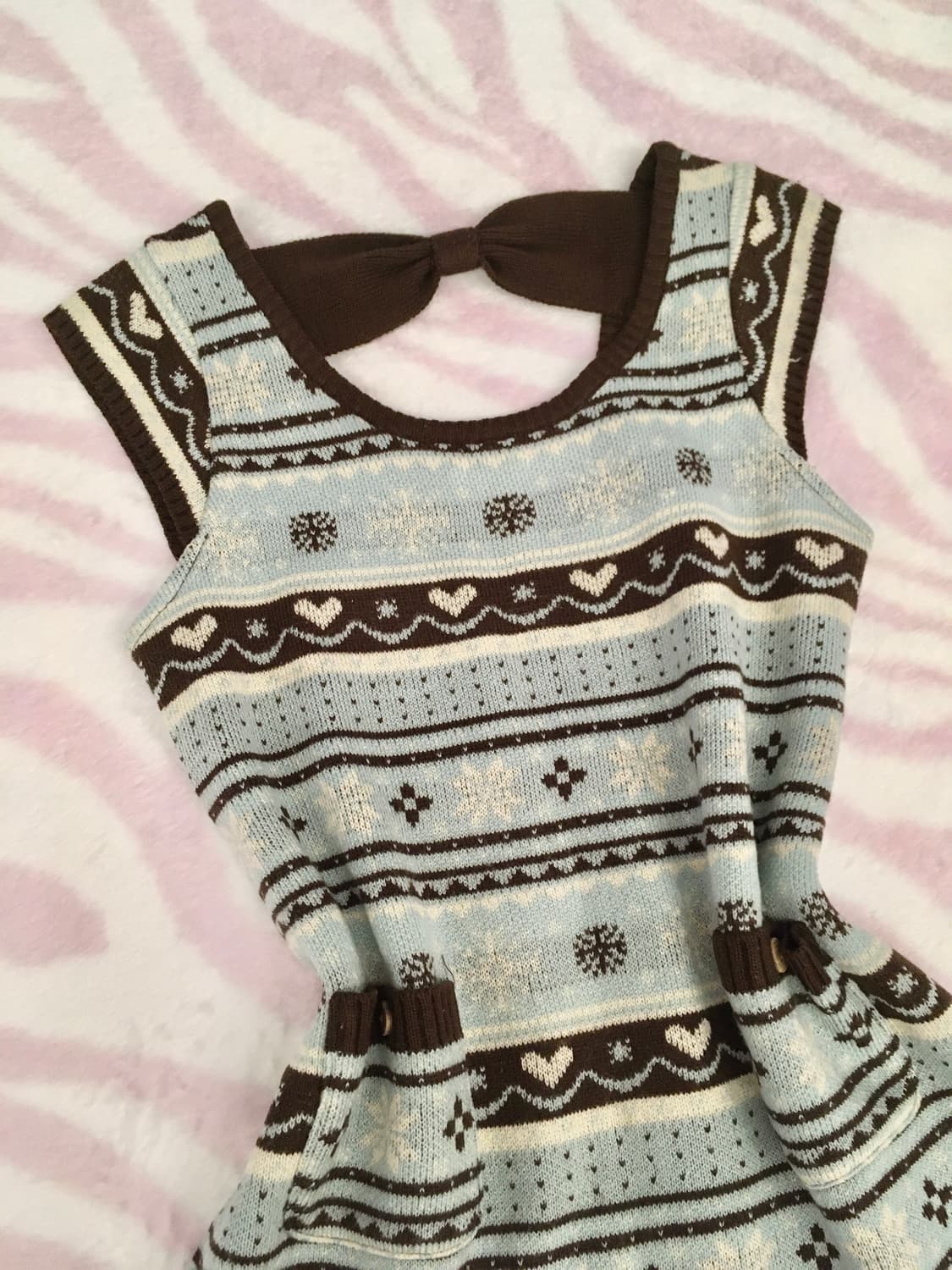 베이비블루 초코 눈꽃 리본 니트 탑 라떼갸루 노르딕 상품이미지3