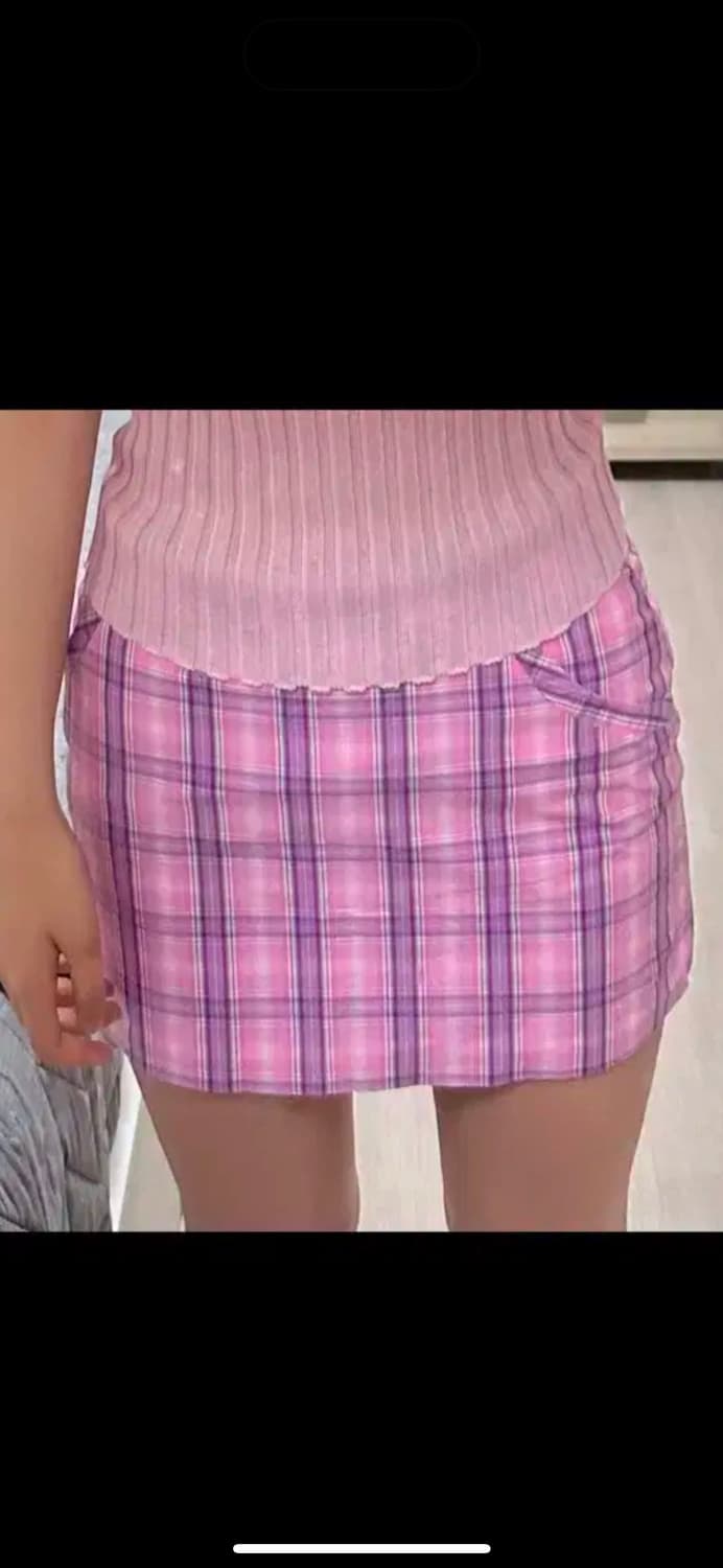 빈티지 하이틴 y2k 체크스커트 h라인 핑크 타미힐피거 교복스커트 상품이미지1