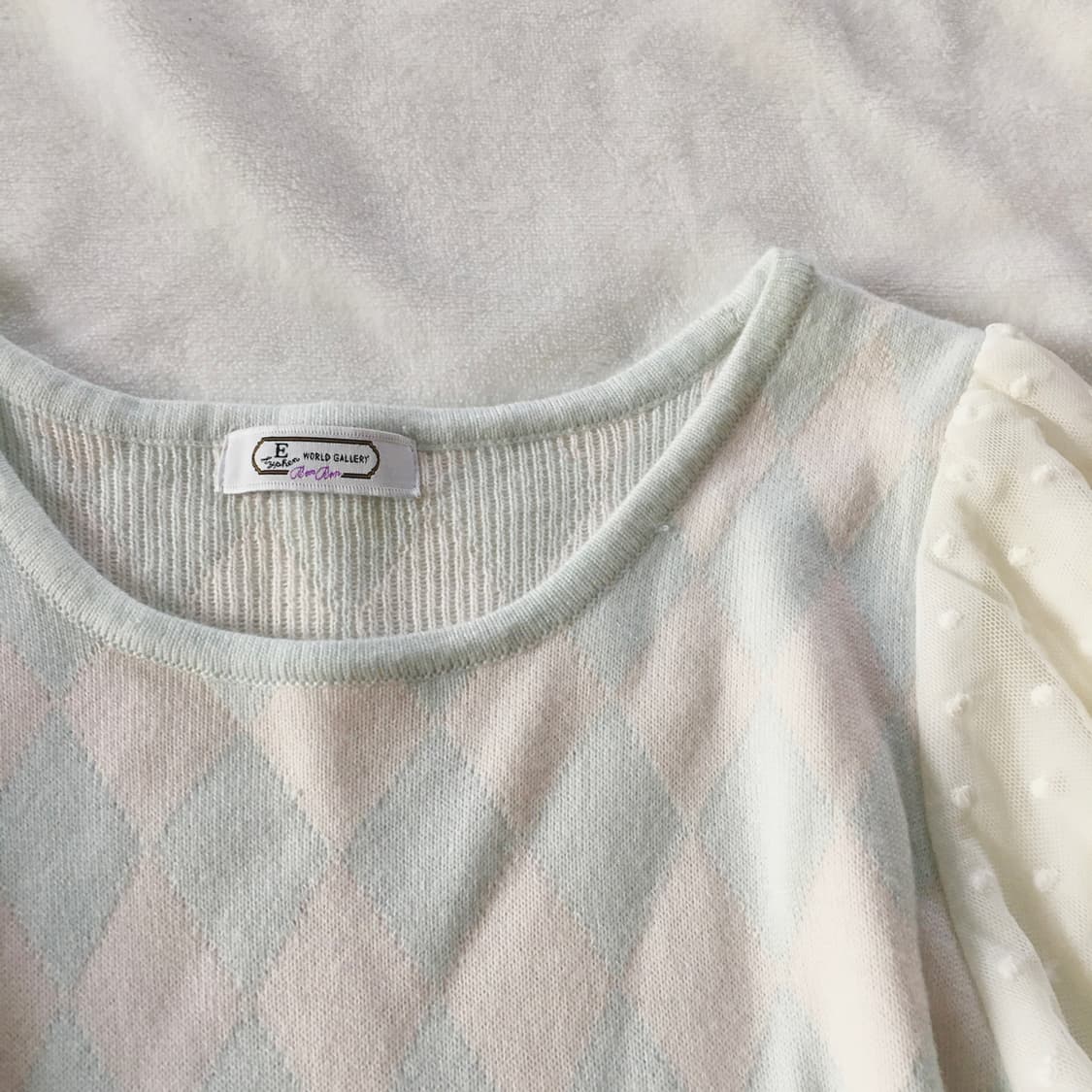 민트핑크 아가일 니트 로걀탑 히메갸루 유일매물 상품이미지4