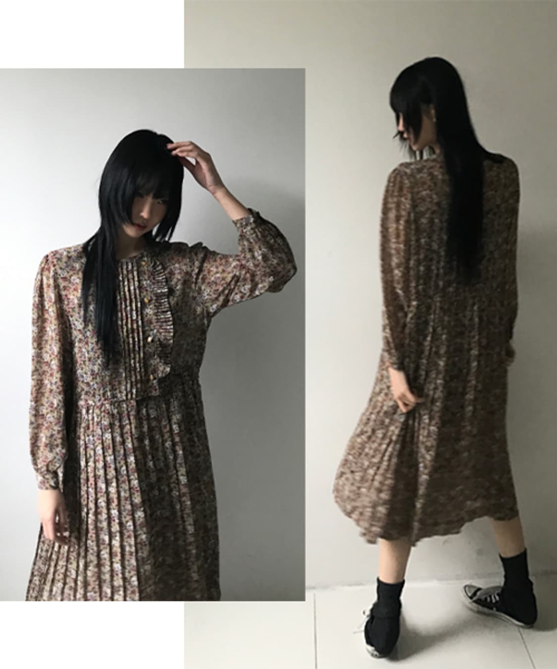 Ruffle collar pleats dress 상품이미지1