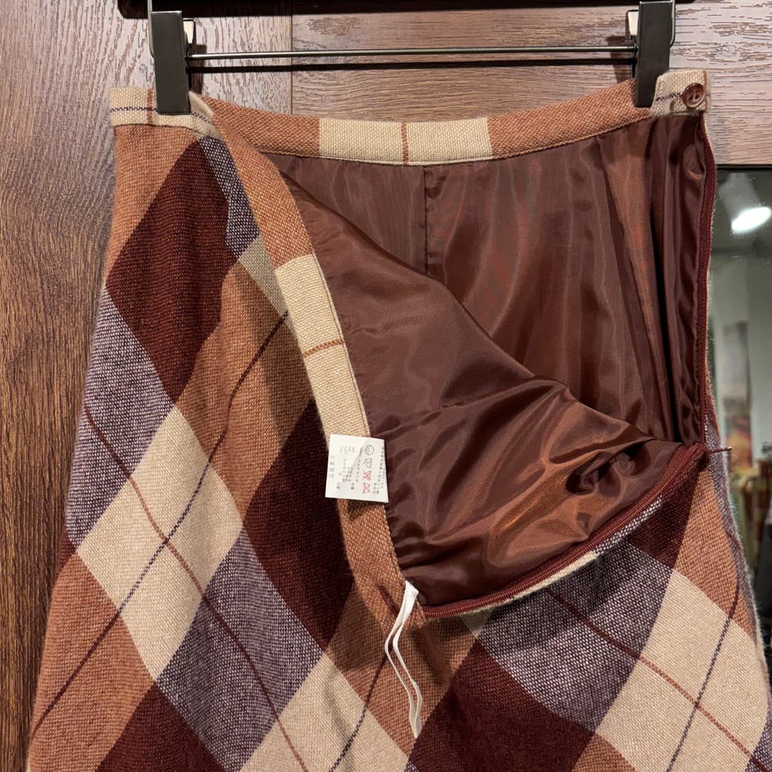 일본 빈티지 폭닥 울 체크 롱 스커트 겨울 상품이미지5