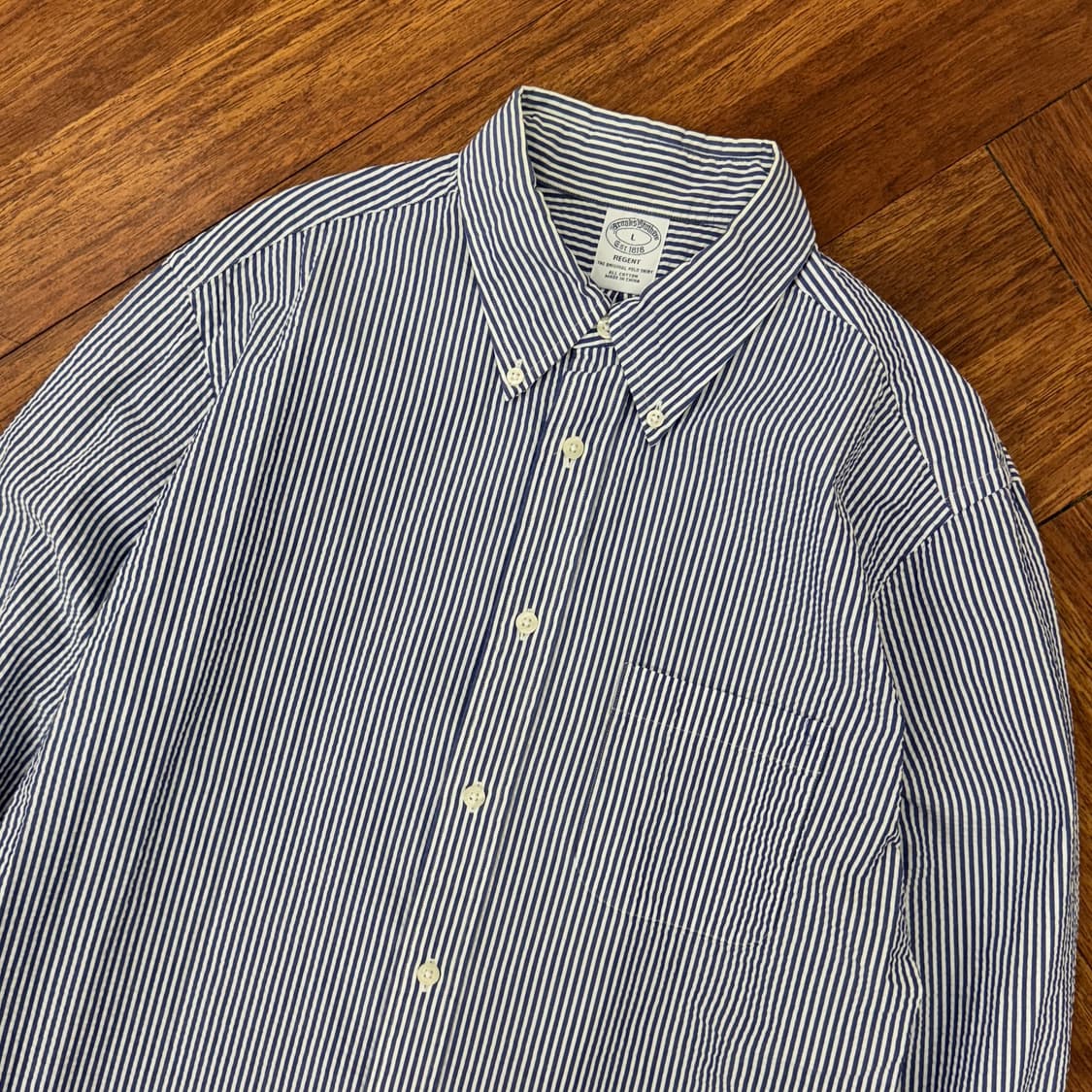 L(105) 브룩스브라더스 시어서커 포켓 스트라이프 남방 셔츠  상품이미지2