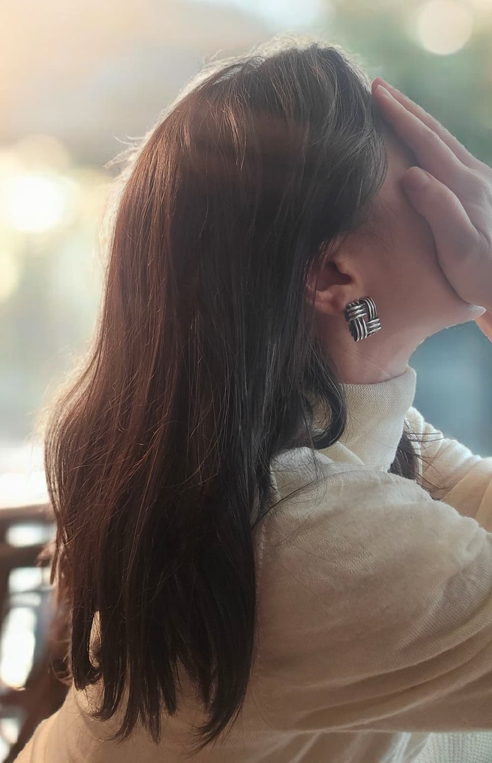 🇺🇸빈티지 체크 사각 925 은 클립온 귀걸이 상품이미지2