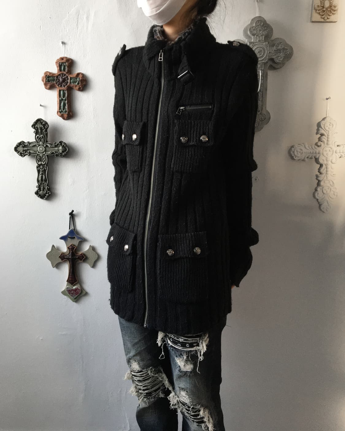 Fur layered belted knit zip up 상품이미지10