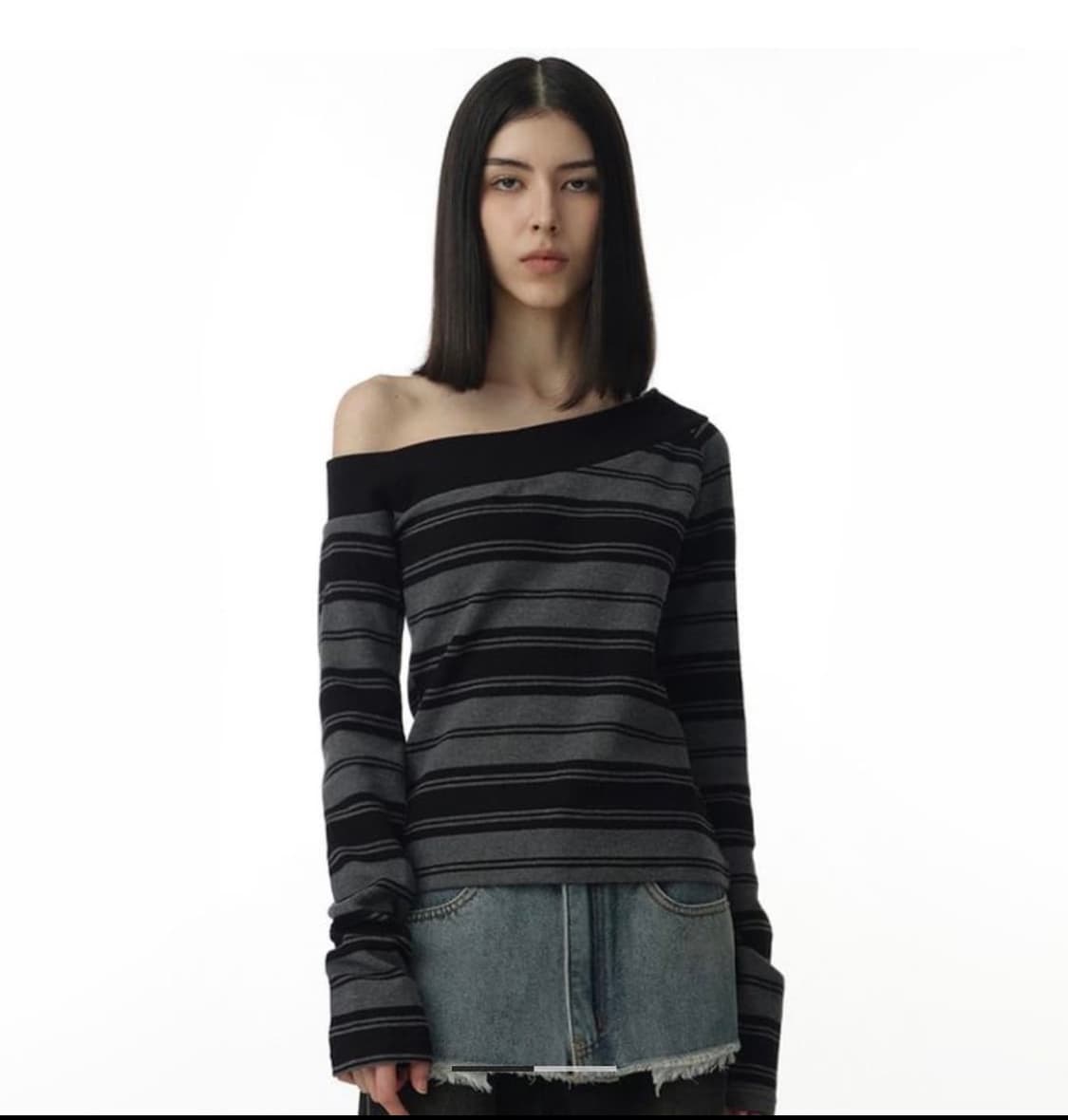 밀로우먼 원 숄더 스트라이프 티셔츠 상품이미지3