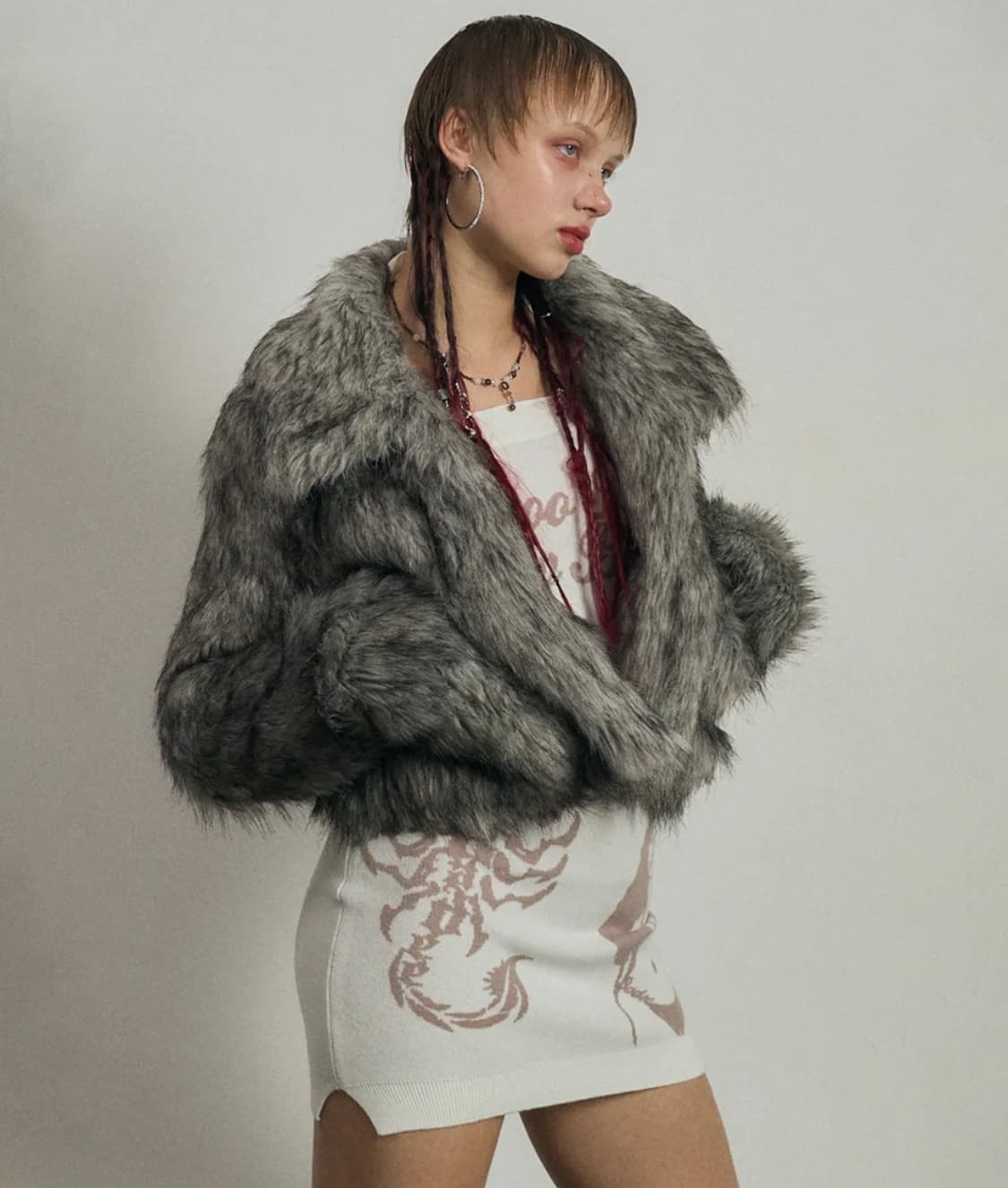 Flecked Ash Fur Jacket Gray 상품이미지1