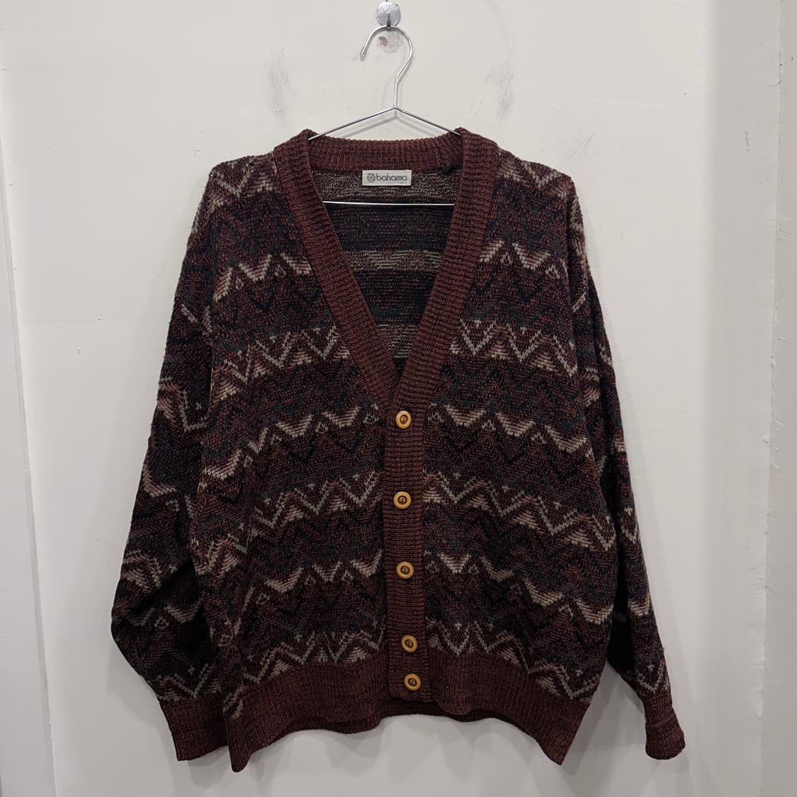 바하마 재팬빈티지 지그패턴 울 브이넥 가디건 상품이미지2