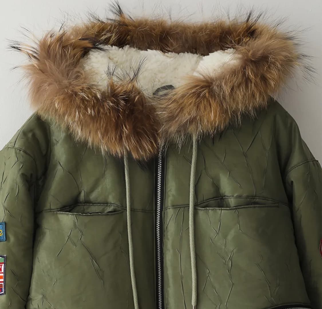 블루썬플라워 라쿤 트리밍 봄버 패딩 상품이미지3