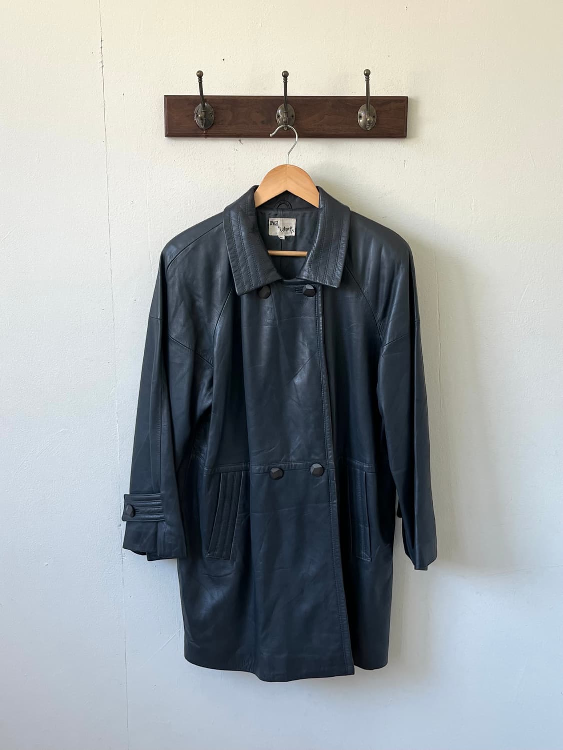 90‘s ANGEL LEATHER 스톤 네이비 레더 자켓 상품이미지1