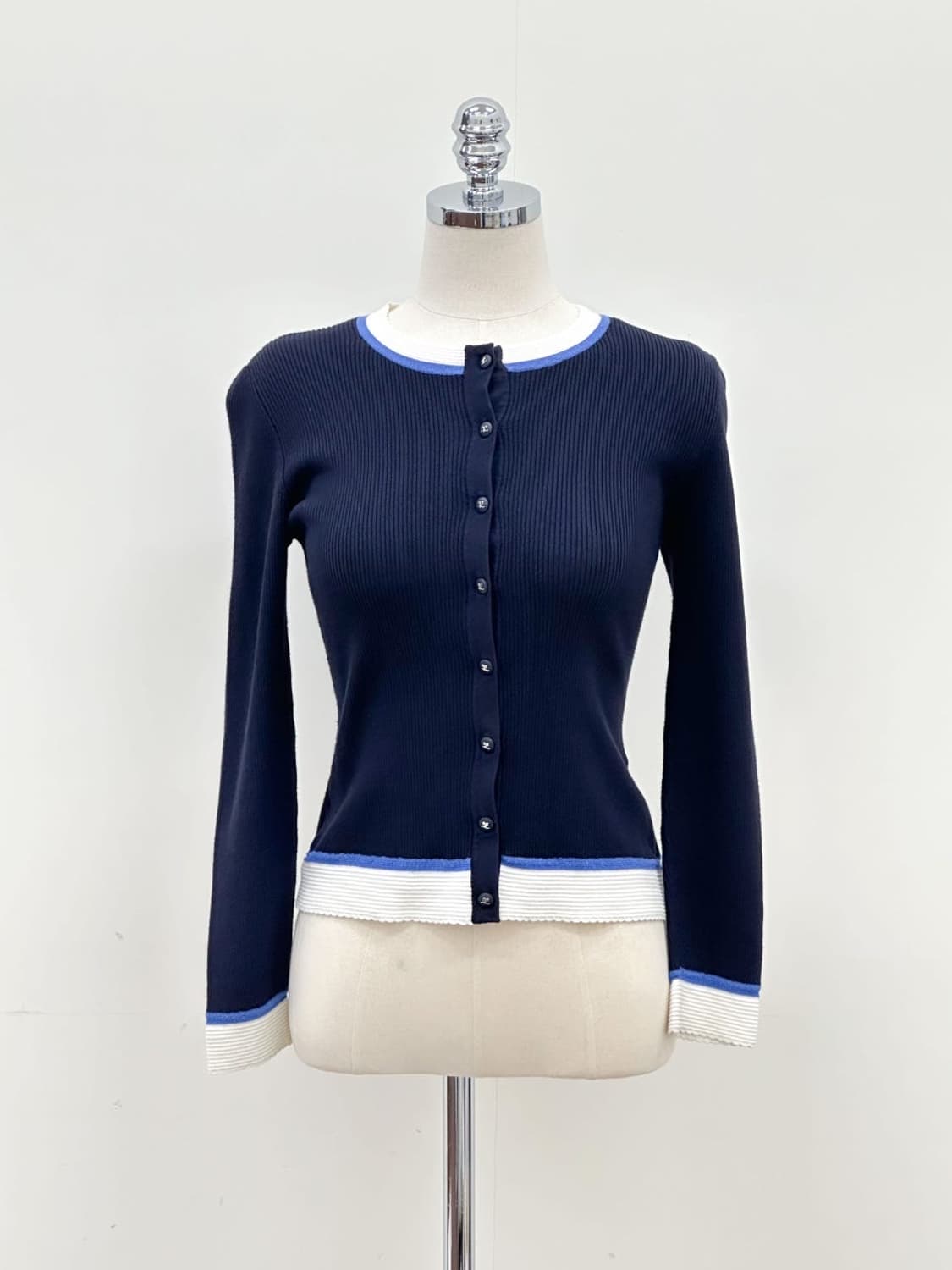 courreges / 꾸레쥬 네이비 골지 라운드 가디건  상품이미지8