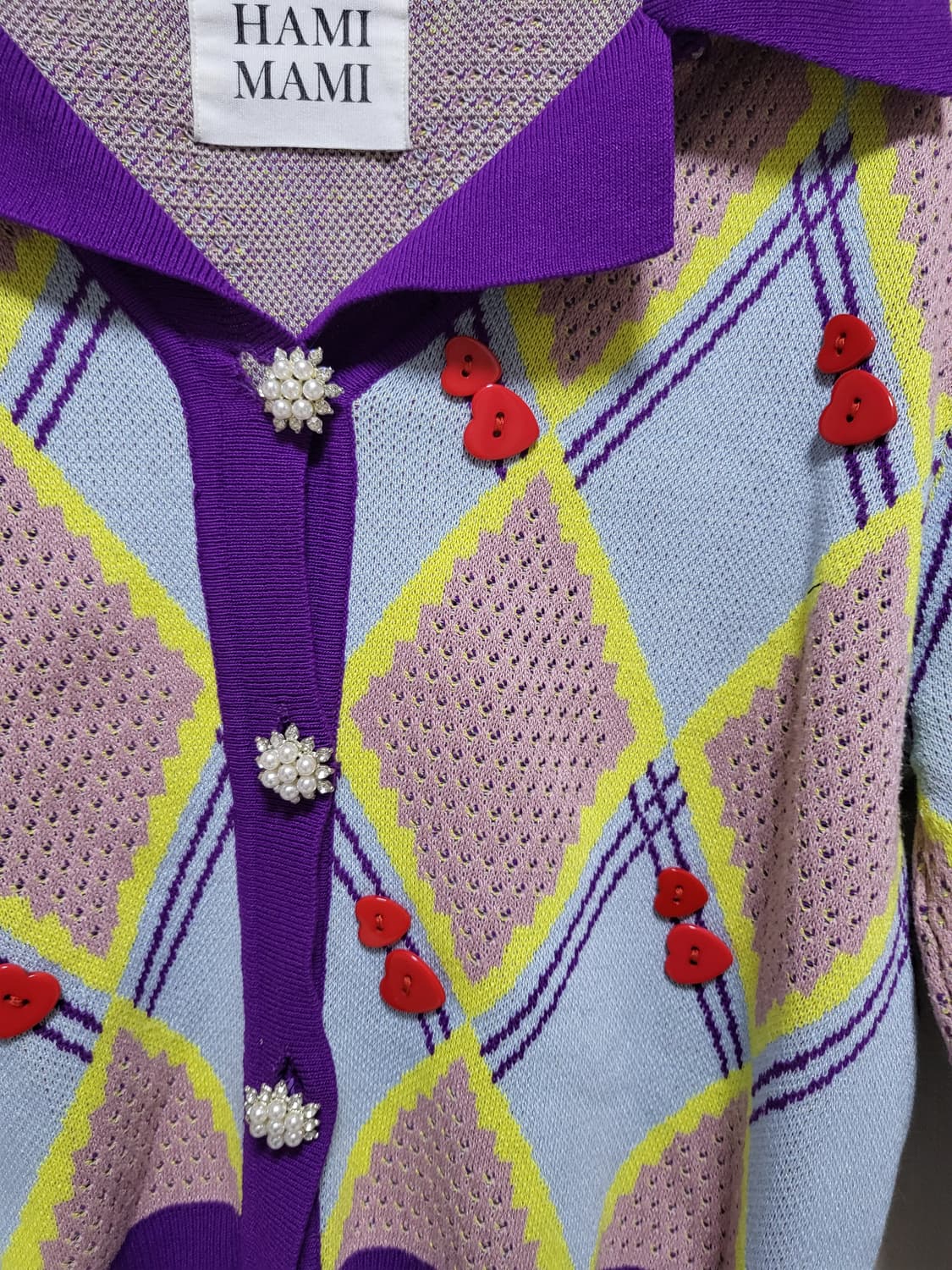 Hami Mami 진주 큐빅버튼 하트버튼 니트 가디건 FREE새제품 상품이미지3