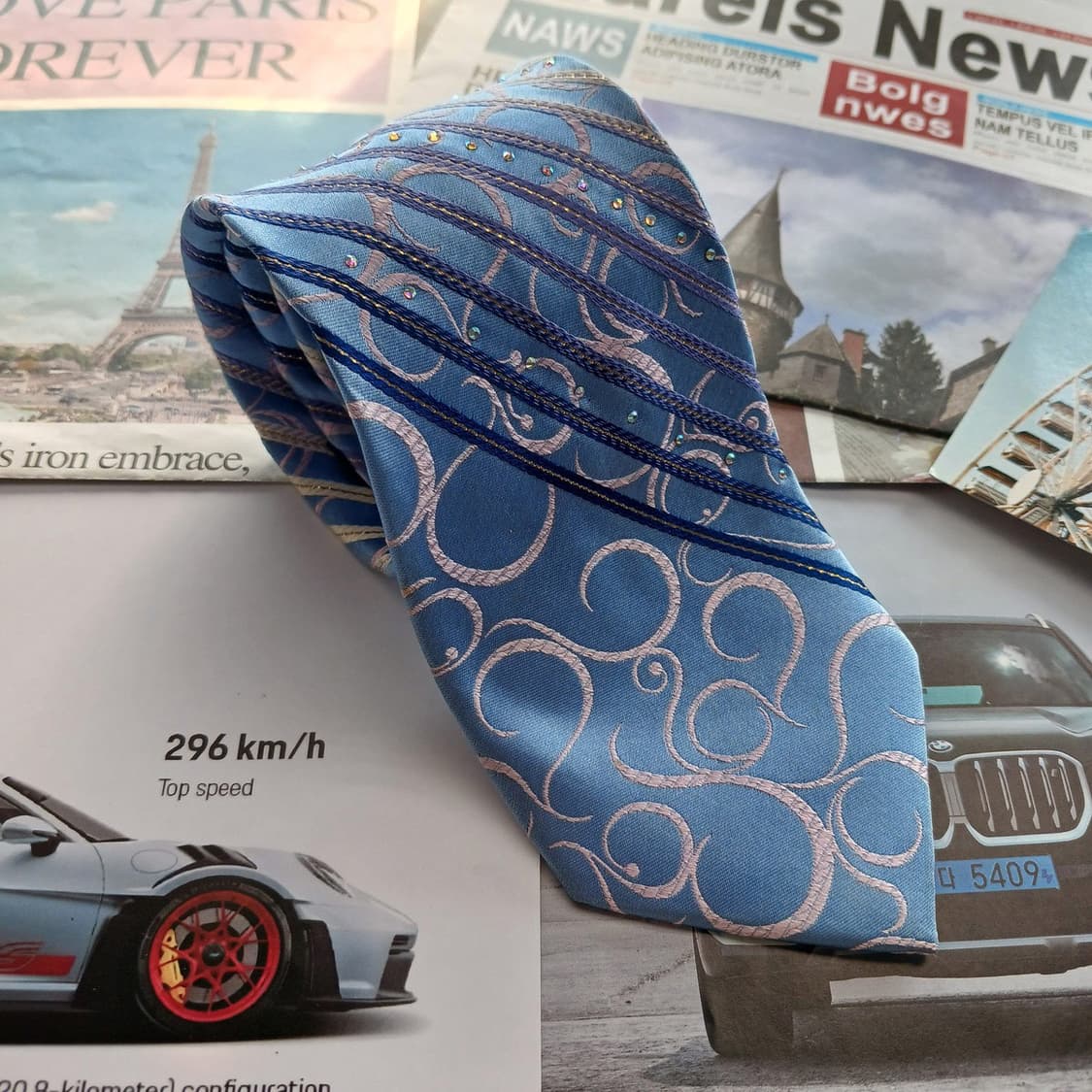 메트로시티 실크 블루 패턴 넥타이 8.6cm A등급 A18563
 상품이미지2