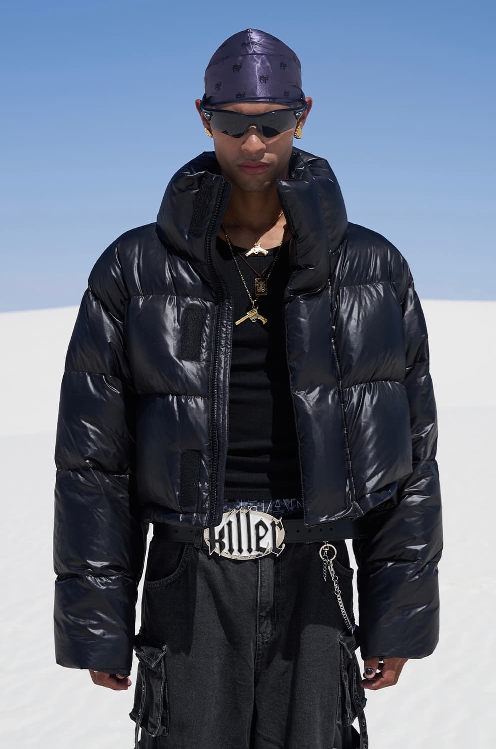 EMBROIDERED CROP PUFFER JACKET BLACK 상품이미지1