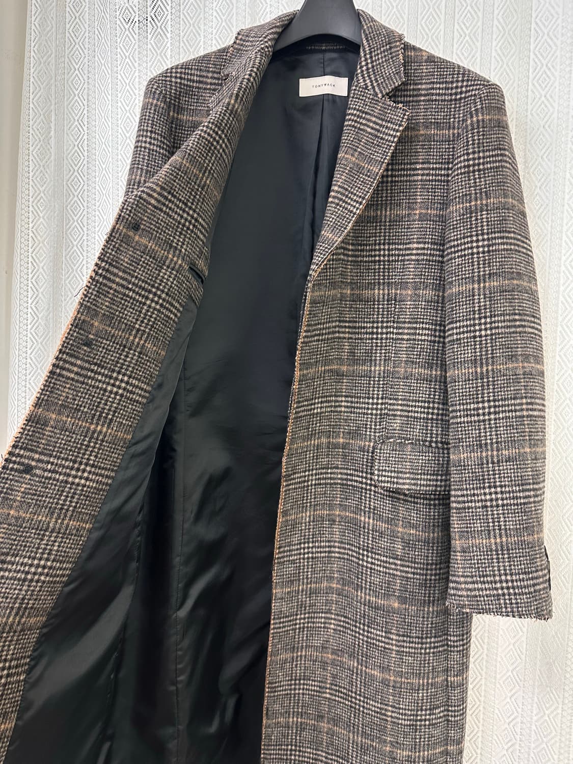 (M)토니웩 크루도 커팅 체크 울 코트 브라운 상품이미지7