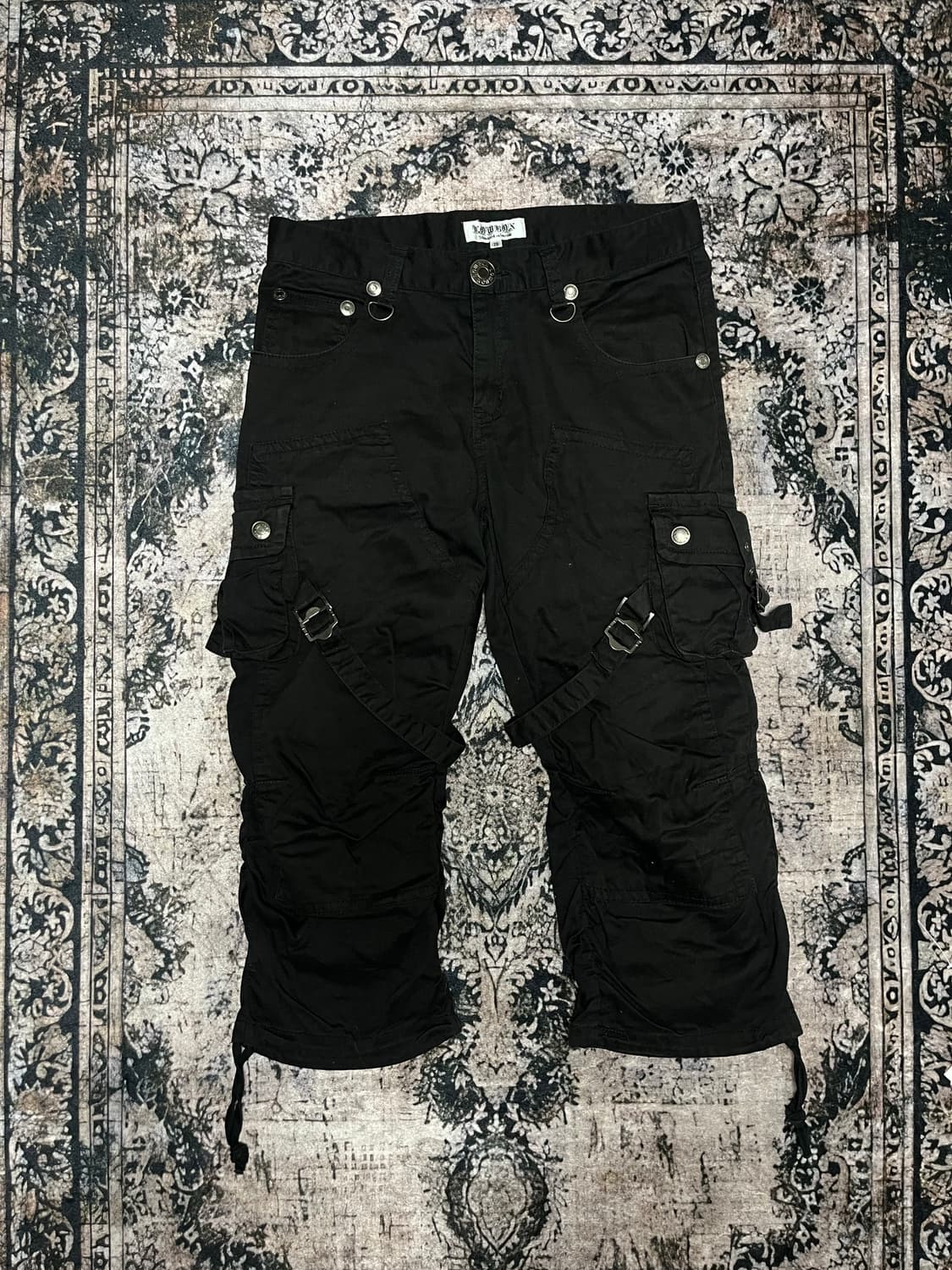 펑크 버클 디테일 블랙 카고팬츠 하프 상품이미지7