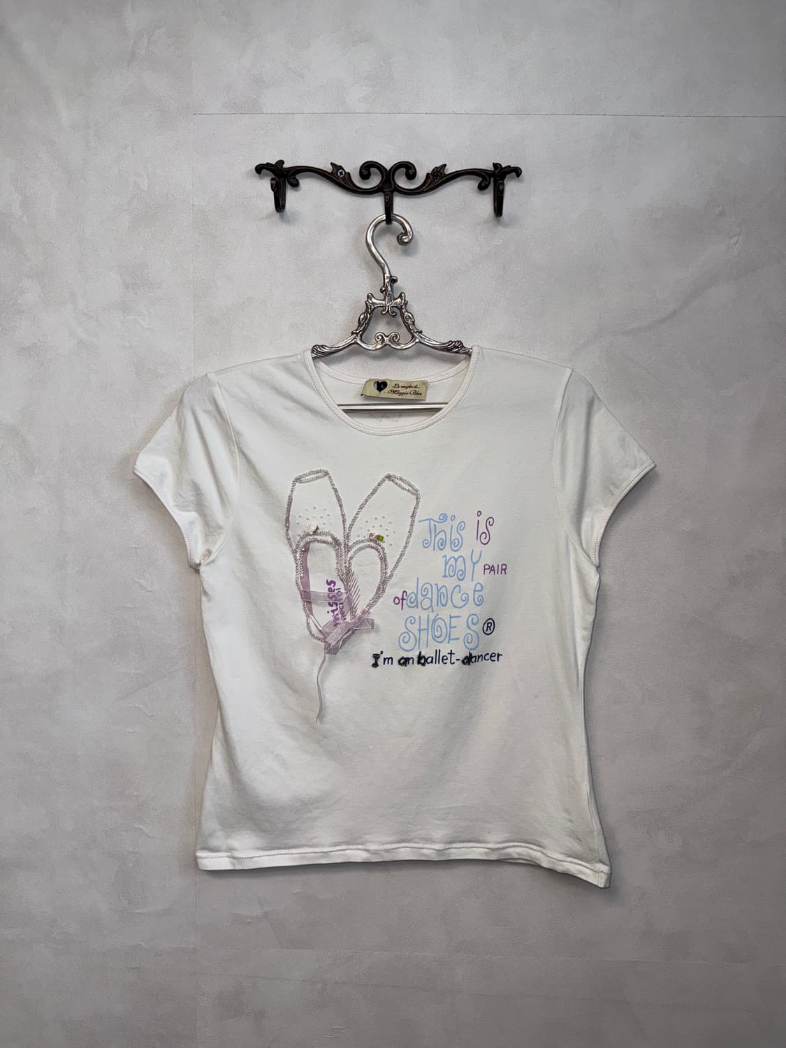 White ballet shoes beads ribbon half t  상품이미지1