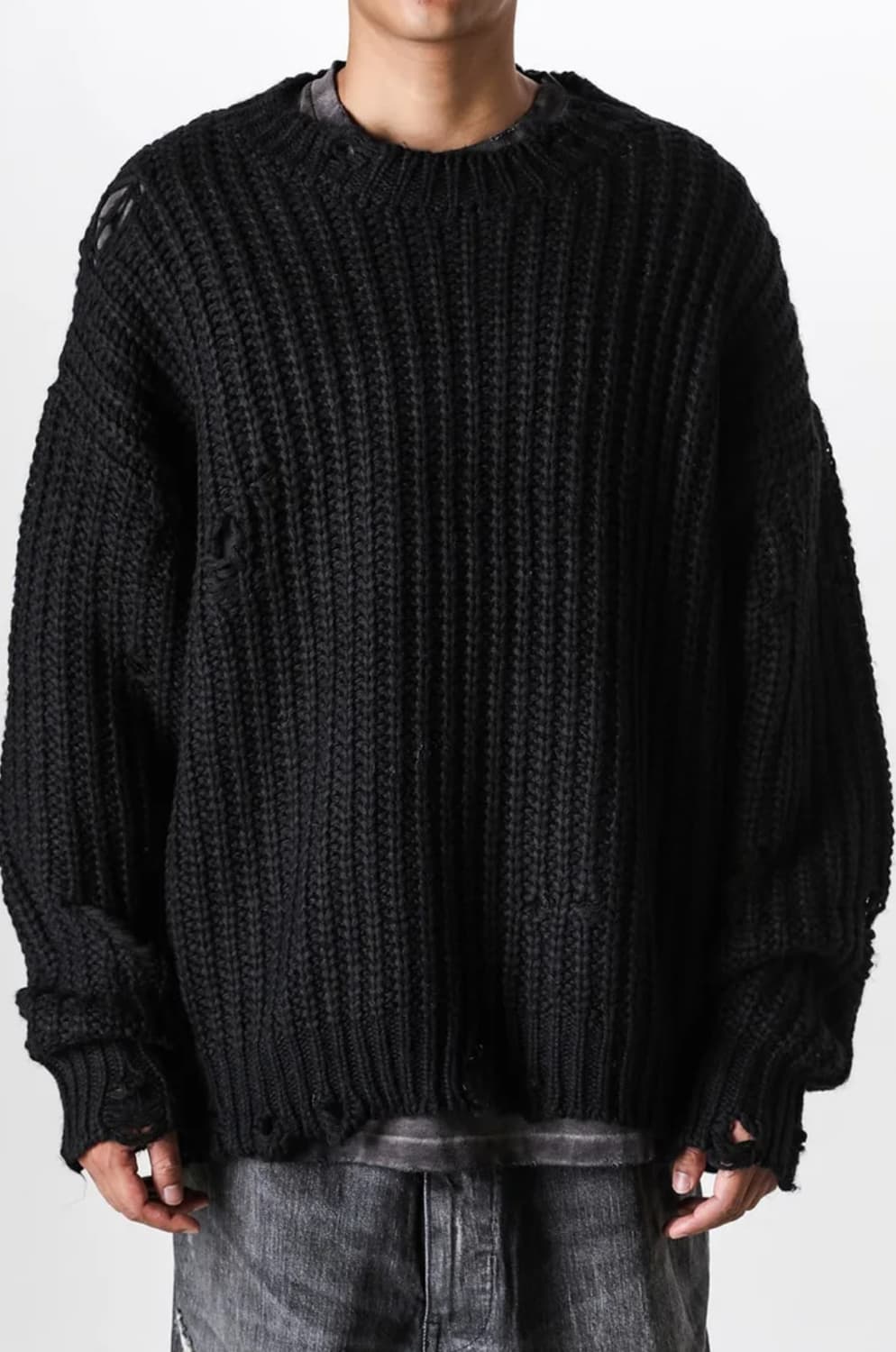 [M] 카미야 디스트레스드 풀오버 니트 블랙 상품이미지5