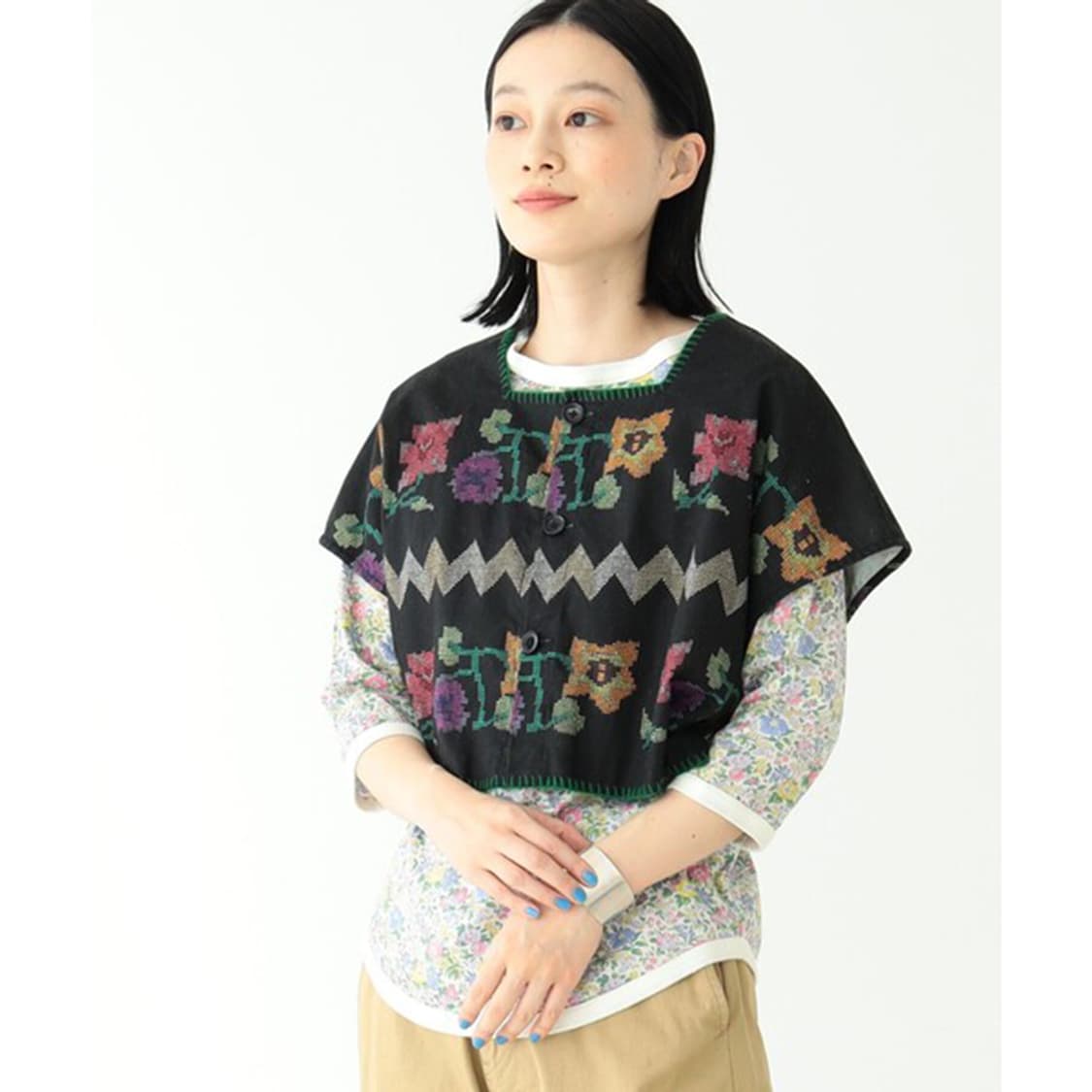 BEAMS BOY Flower Embroidered Print Shirt 상품이미지1