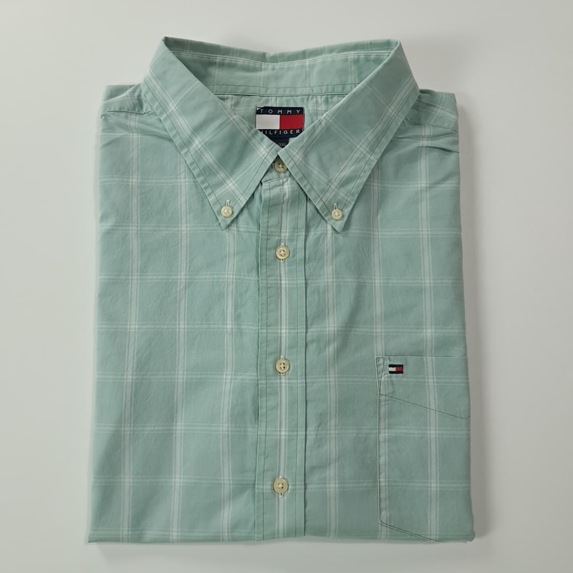CK924 2XL 타미힐피거 90s 민트 윈도우페인 체크 반팔 셔츠 남 상품이미지7