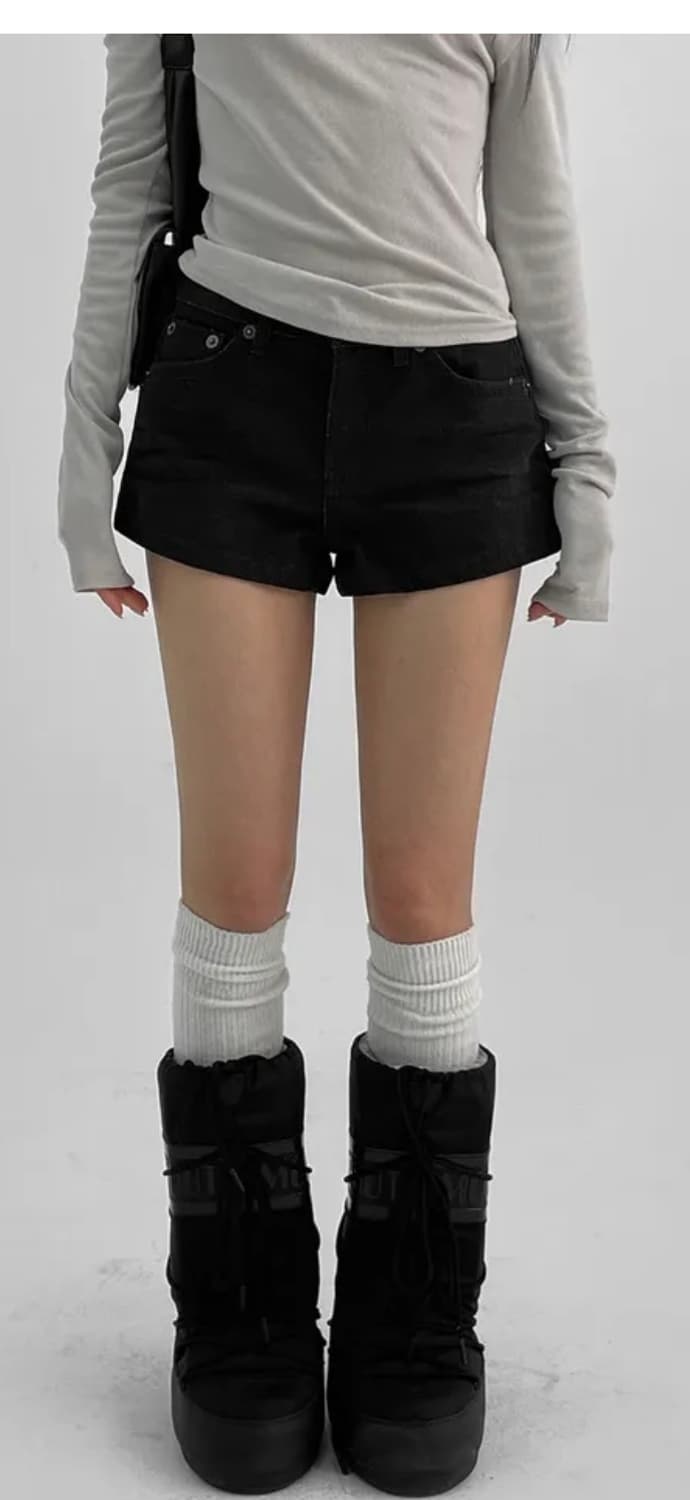 ootj 반바지 블랙업 핫크 논페이드 숏 데님팬츠 흑청 상품이미지3