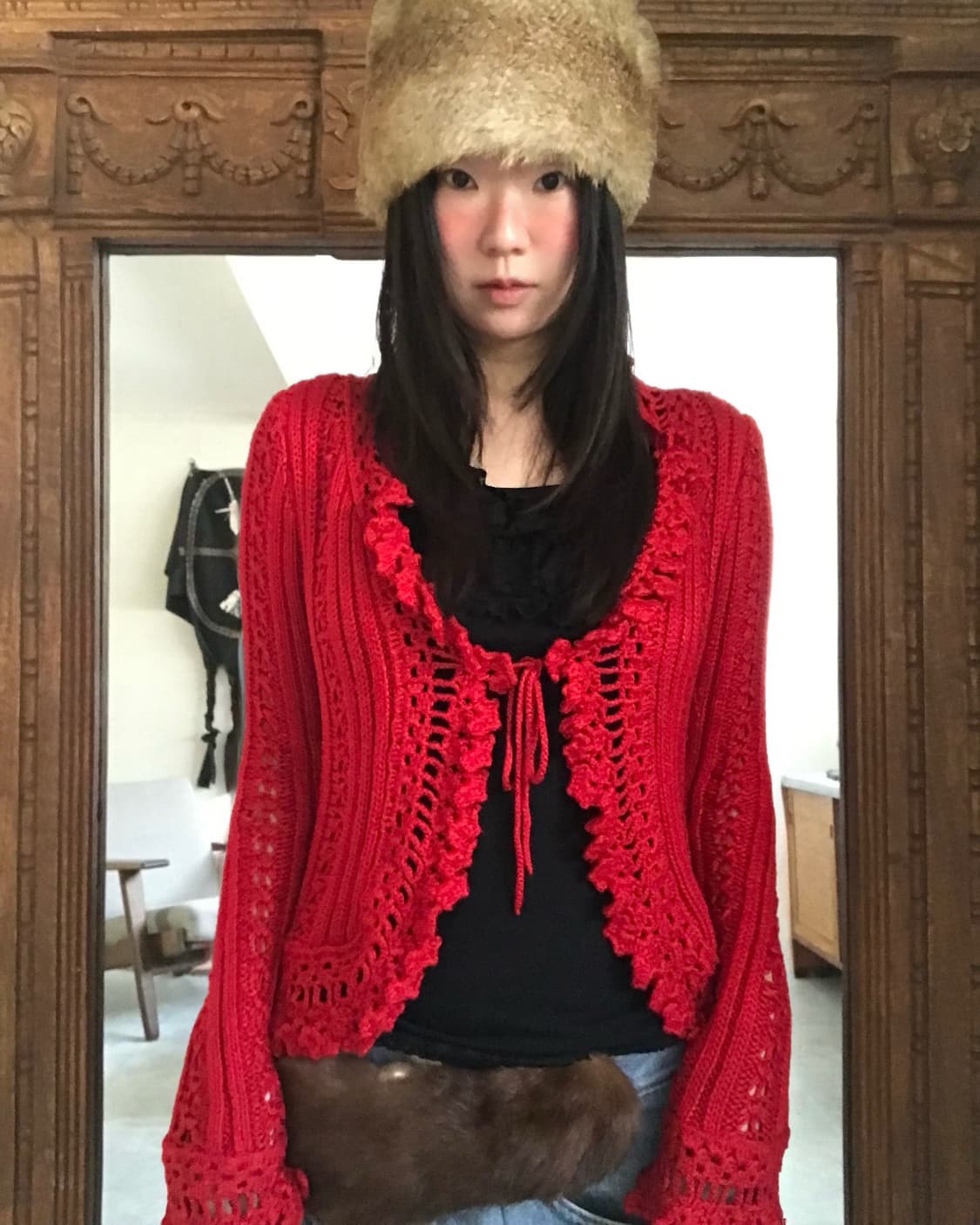 vintage red crochet cardigan 상품이미지1