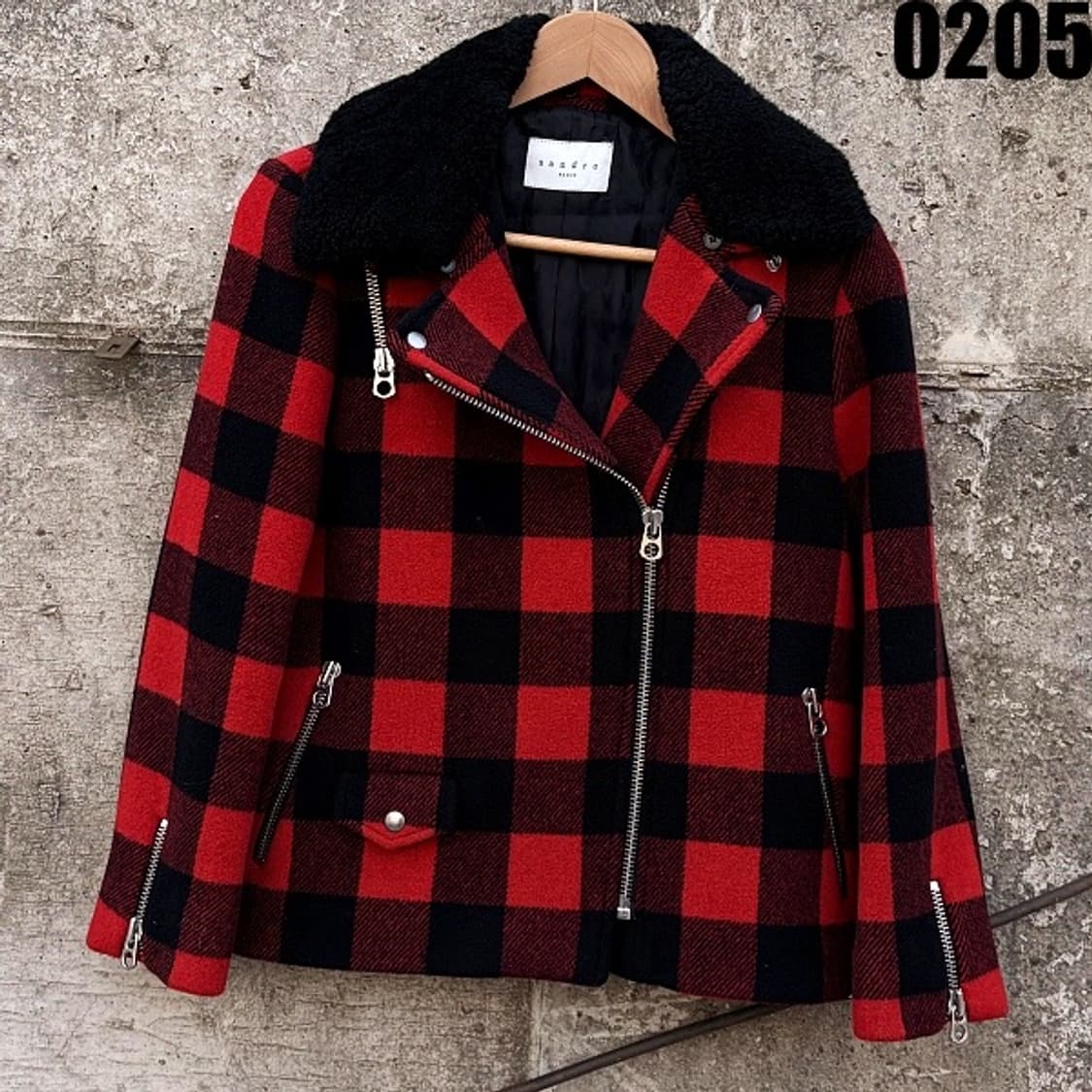 산드로 체크 패턴 울 바이커 자켓 38 0205  상품이미지1