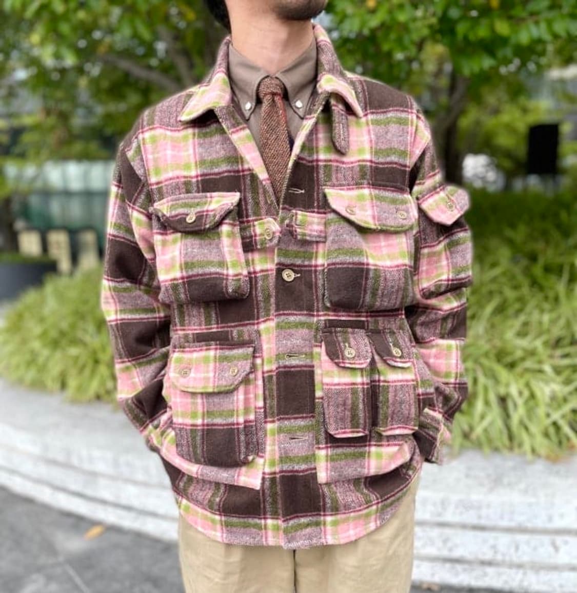 [L] 엔지니어드가먼츠 익스플로러 셔츠 자켓 브라운/핑크 엔가 상품이미지1