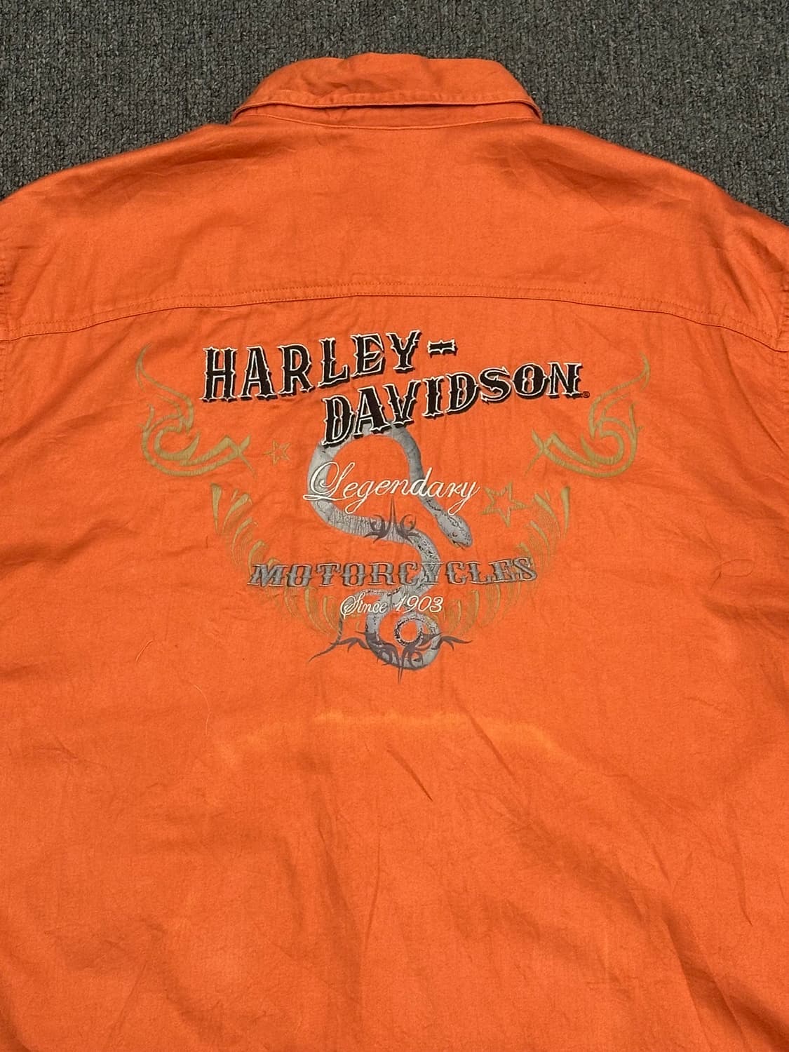 L)할리데이비슨 vintage 자수 디테일 오렌지 워크 반팔셔츠 상품이미지6