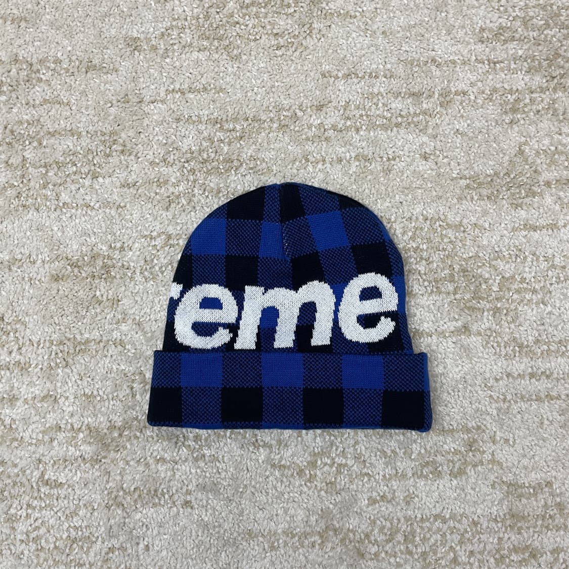 SUPREME 슈프림 빅로고 블루 플레이드 체커 비니 상품이미지2