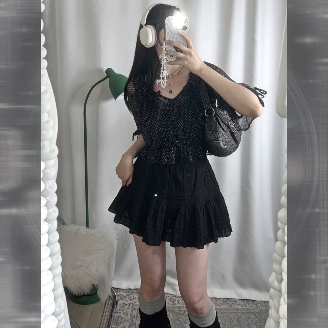 블랙 도트 패턴 쉬폰 블라우스 상품이미지1