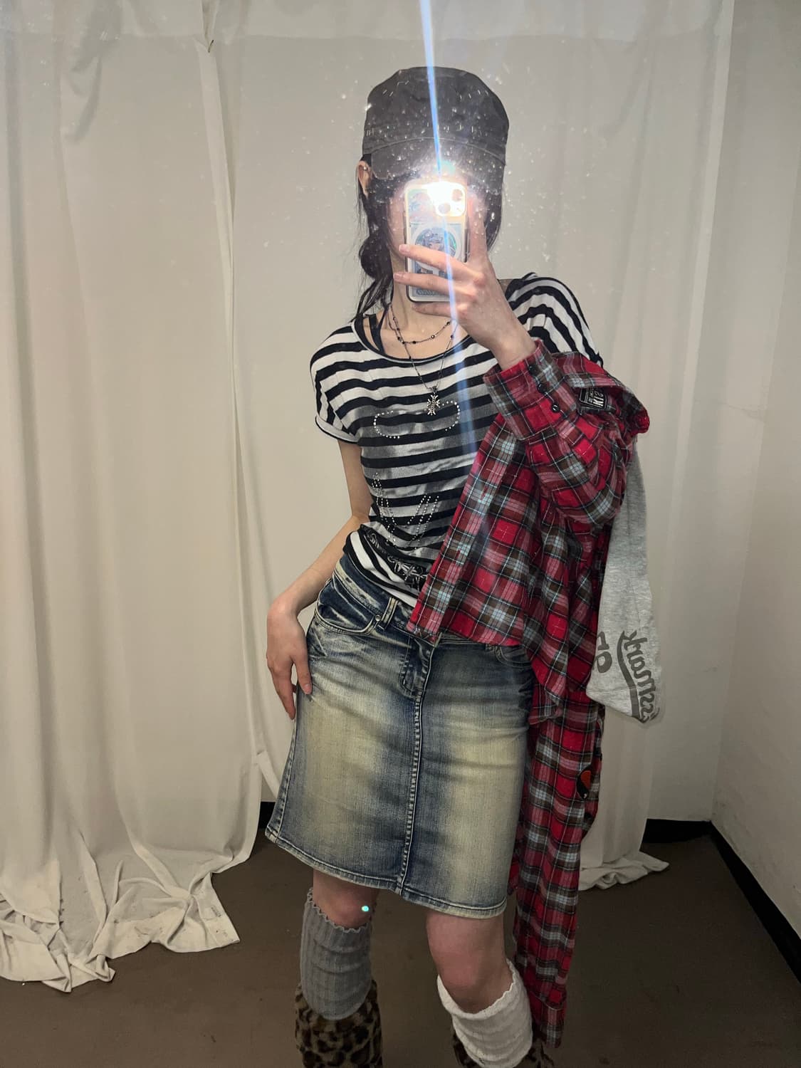 kissmark 00‘s 펑크 체크 후드 셔츠 상품이미지8