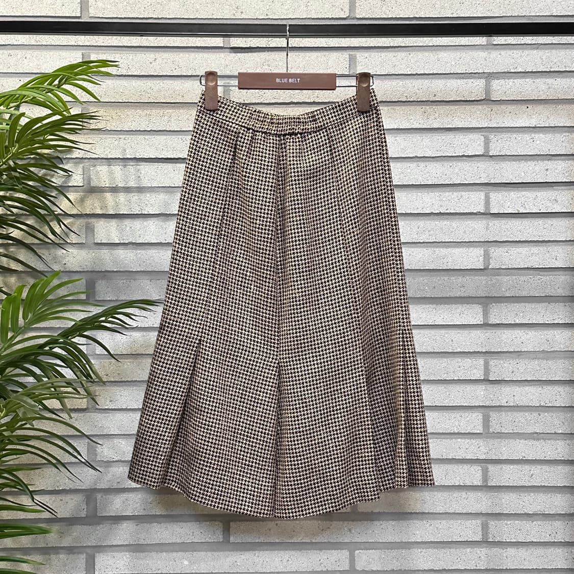 JPN VINTAGE 미디 스커트 하운드투스 패턴 플리츠 디테일 브라운 상품이미지3