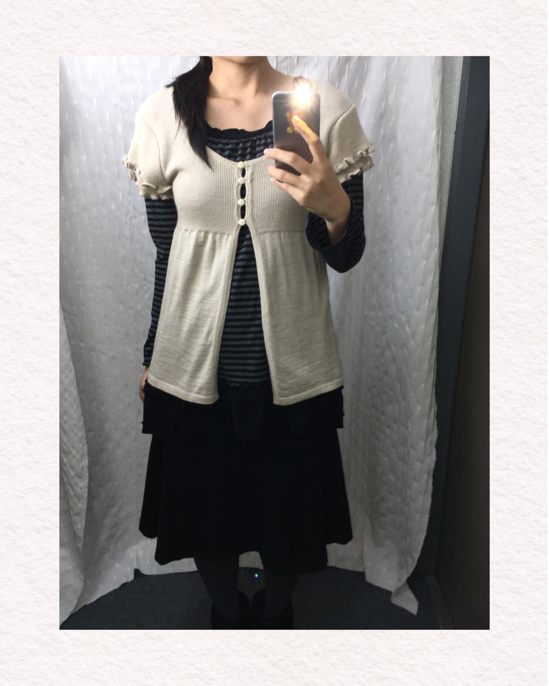 베이지 프릴 반소매 니트 상품이미지3