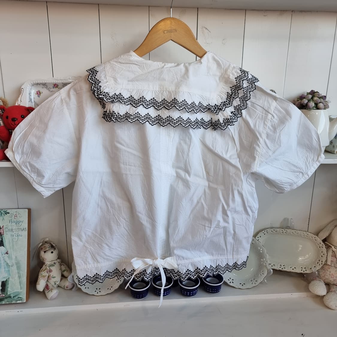 화이트 코튼 레이스 세일러 블라우스 상품이미지6