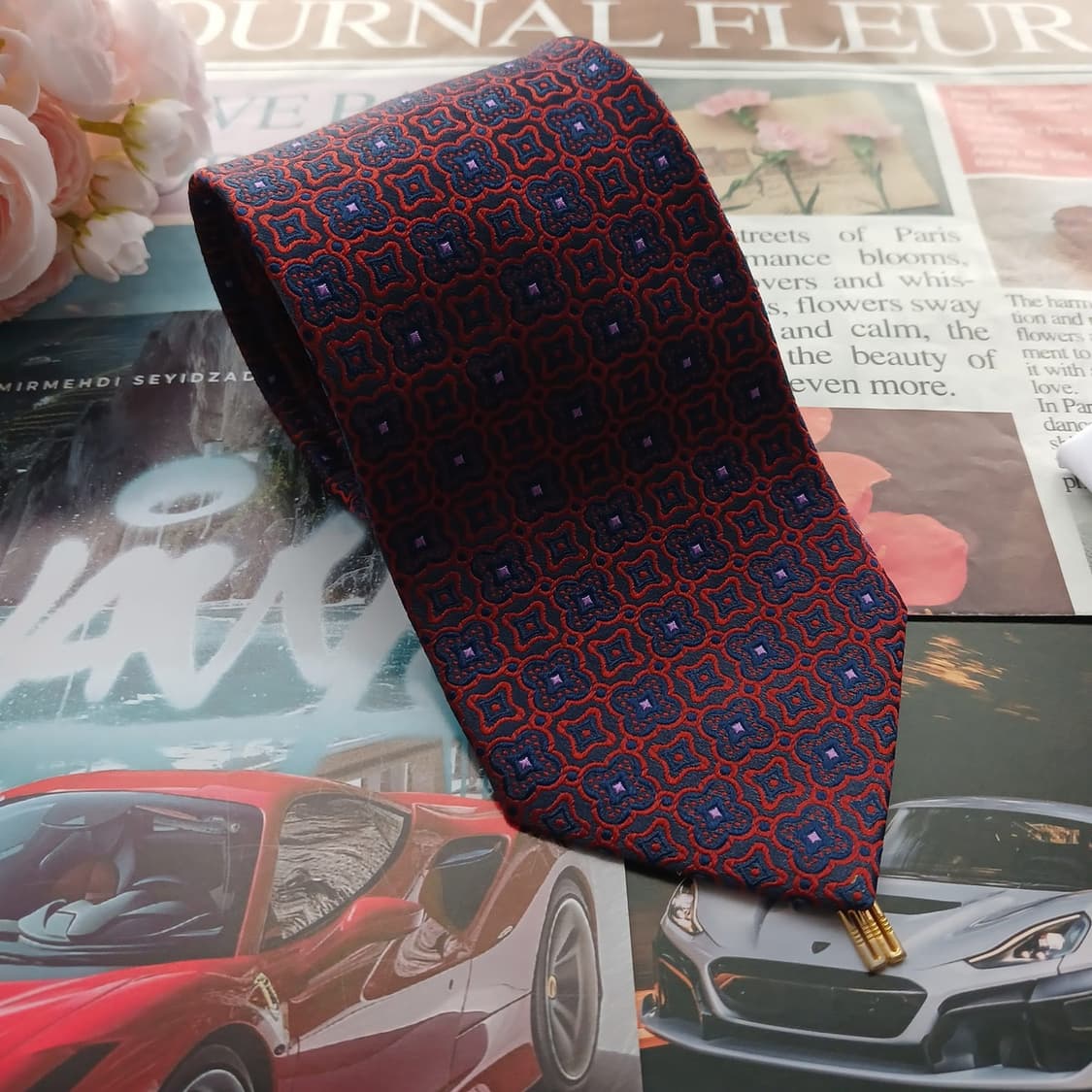 닥스 실크 레드&네이비 지오메트릭 넥타이 9.1cm A+등급 A18616 상품이미지2