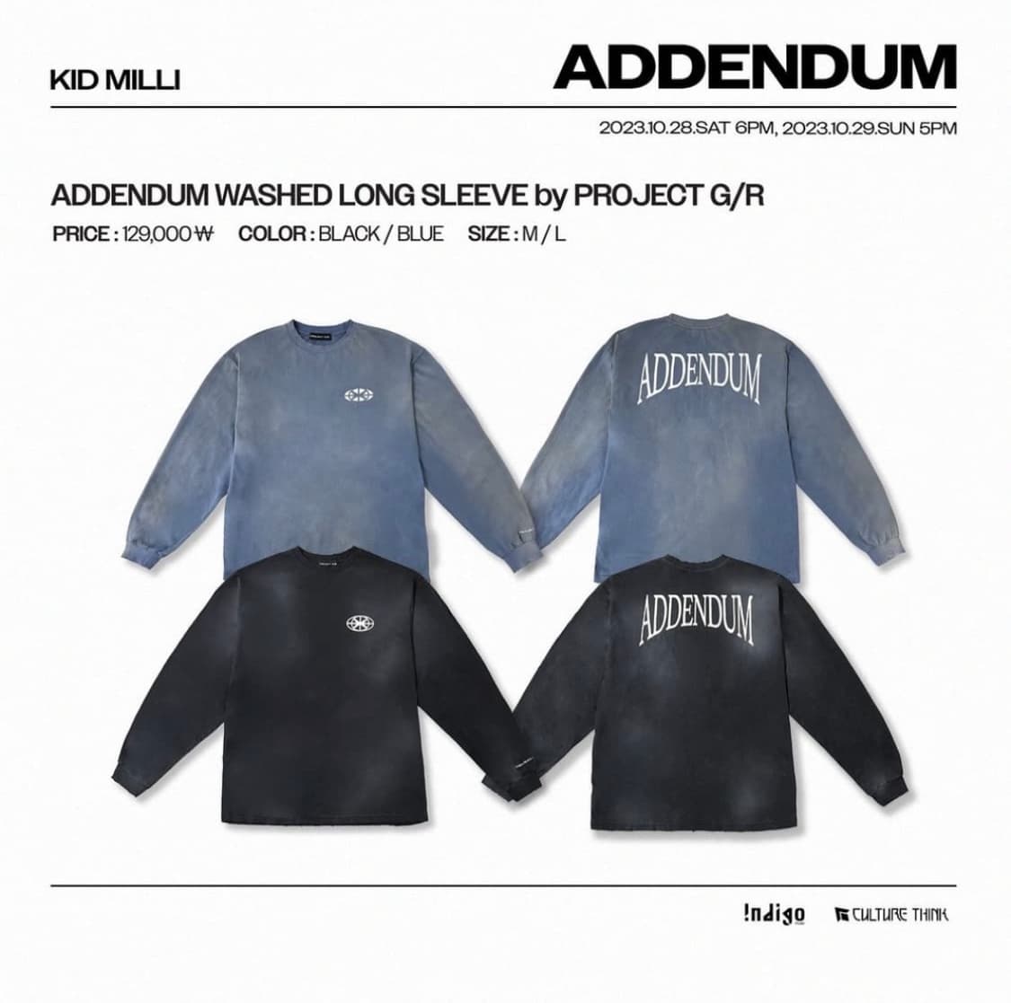 ADDENDUM WASHED LONG SLEEVE L (Blue) 상품이미지1