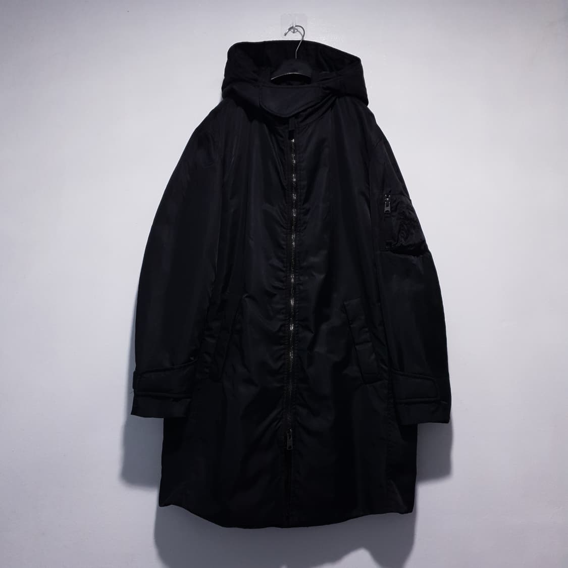 실측 XL) 올세인츠 MA-1 더블지퍼 쿠디 파카 점퍼 롱파카 블랙 상품이미지1