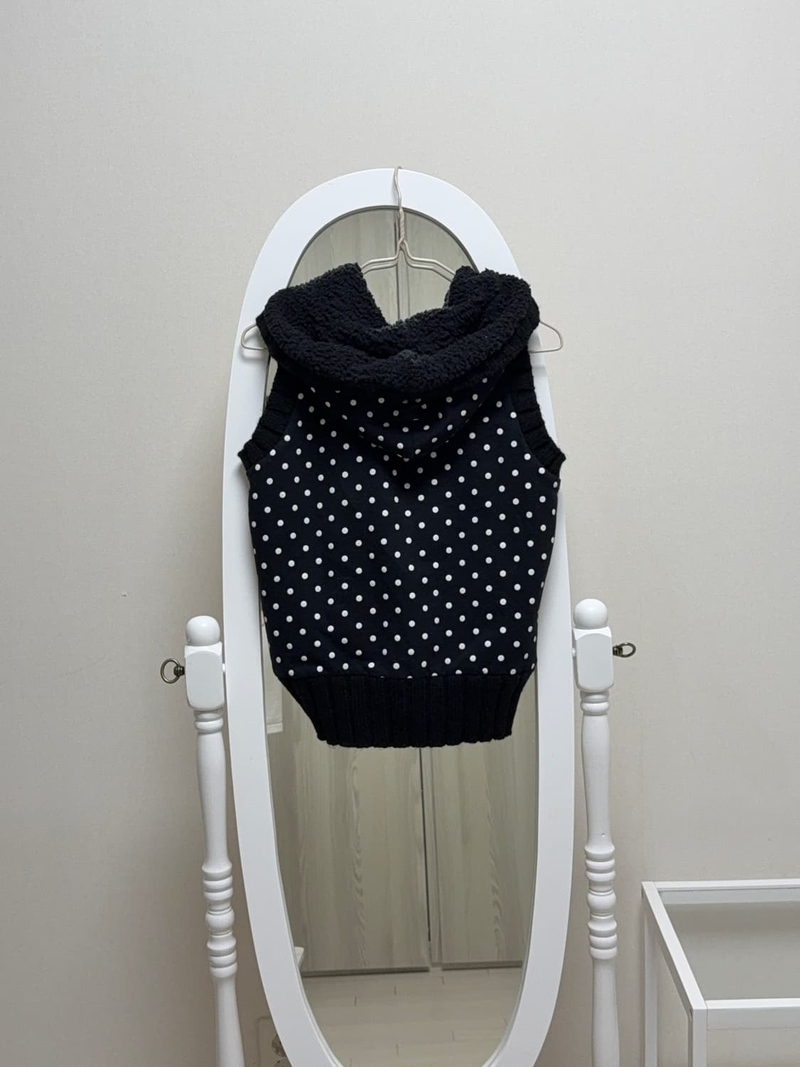 Japanese vintage 도트 후드 조끼 집업 상품이미지2