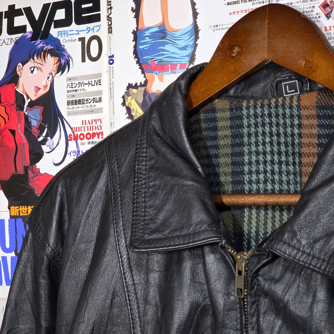 JPN 체크 안감 소가죽 블랙 봄버 자켓 상품이미지3