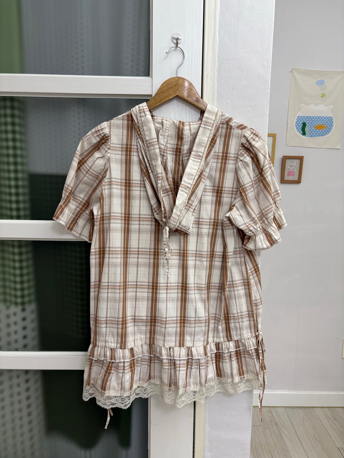 체크 후드 레이스 블라우스 상품이미지8