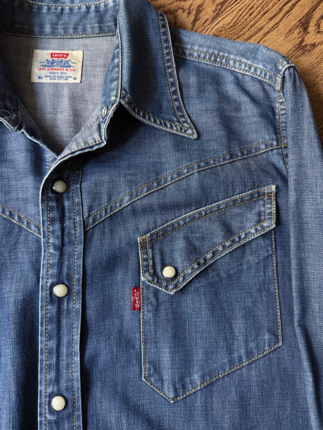 [M]90's 리바이스 빈티지 워싱 버튼다운 데님 웨스턴 셔츠 상품이미지3